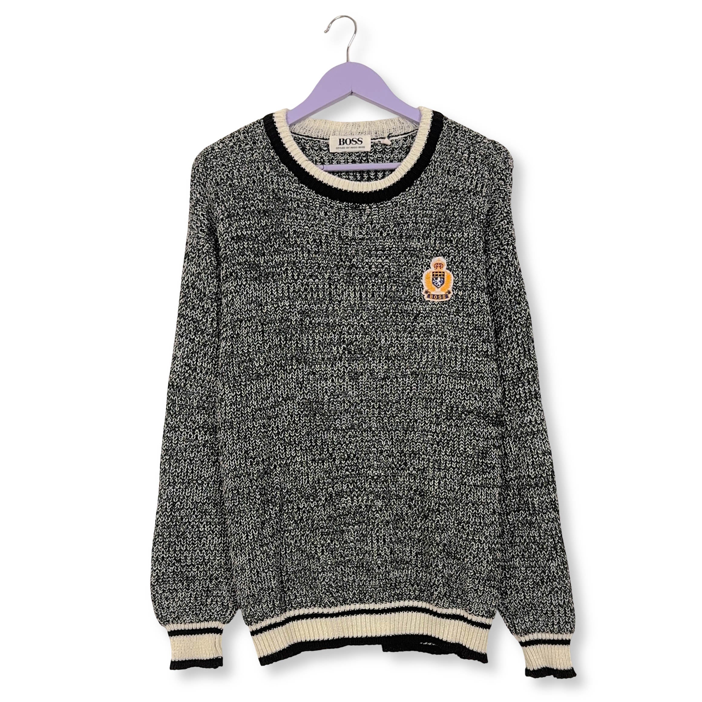 Maglione Hugo Boss Vintage bianco e nero a giracollo con ricamo - Taglia L uomo