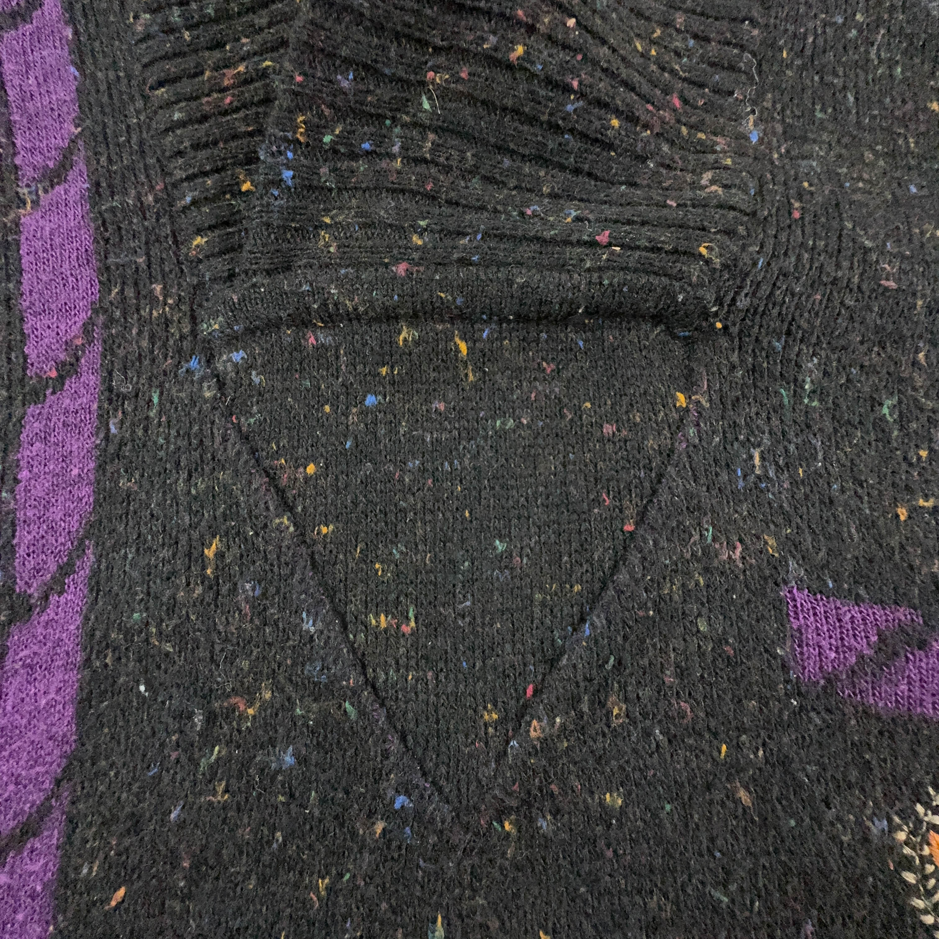 Maglione Vintage grigio scuro e viola a collo alto con bottoni e ricamo - Taglia L/XL uomo