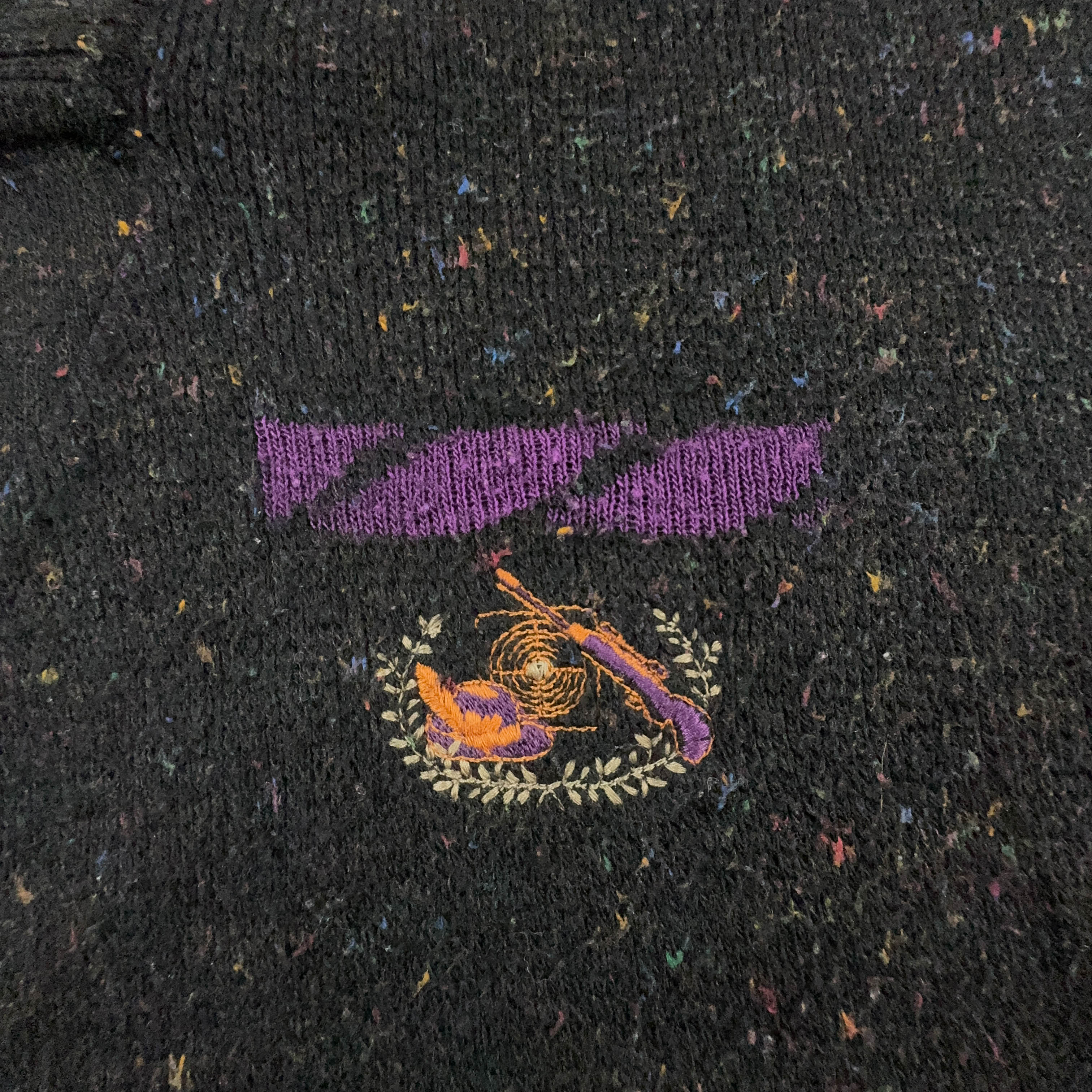 Maglione Vintage grigio scuro e viola a collo alto con bottoni e ricamo - Taglia L/XL uomo