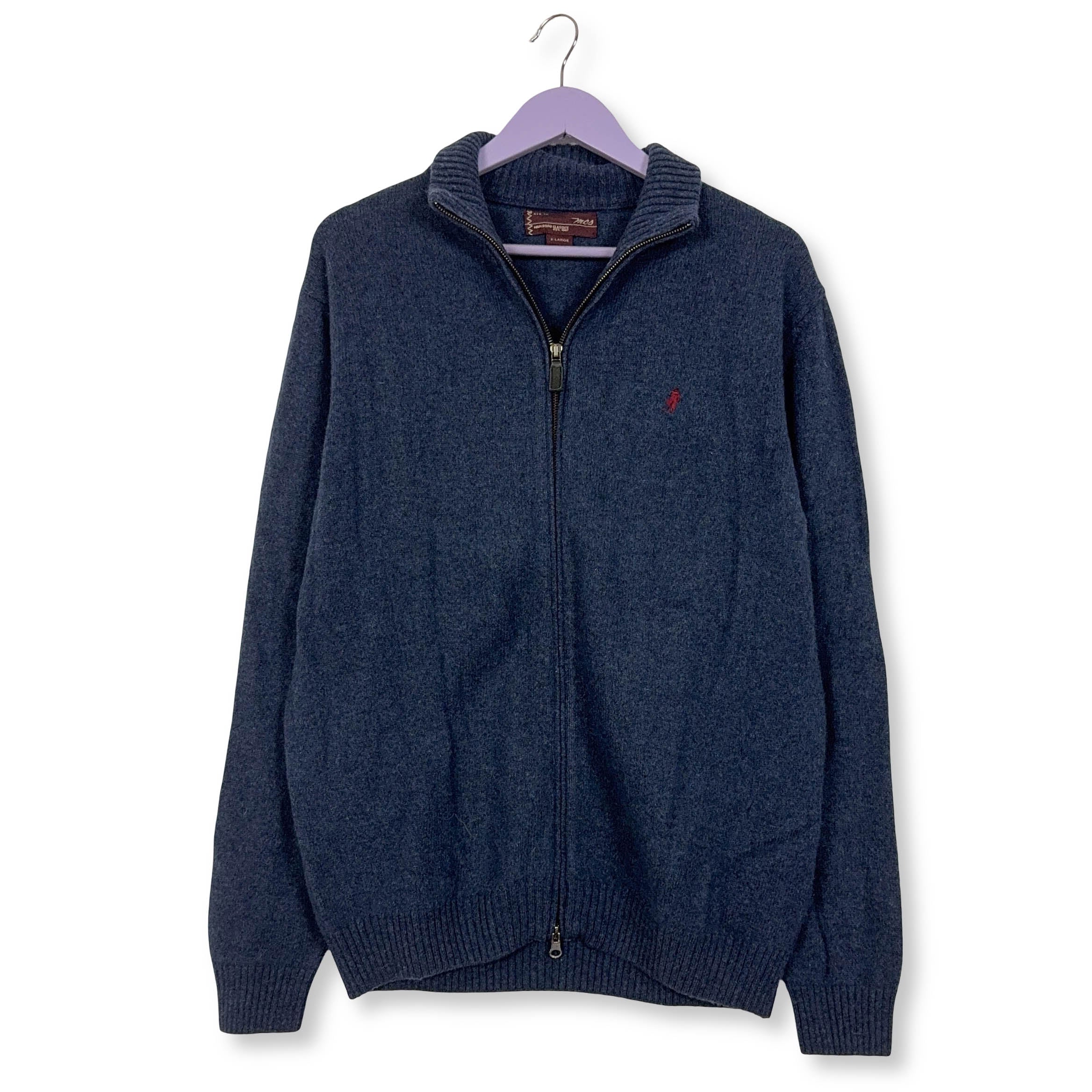 Maglione Vintage Marlboro Classics blu scuro con zip 80% lana - Taglia L/XL uomo