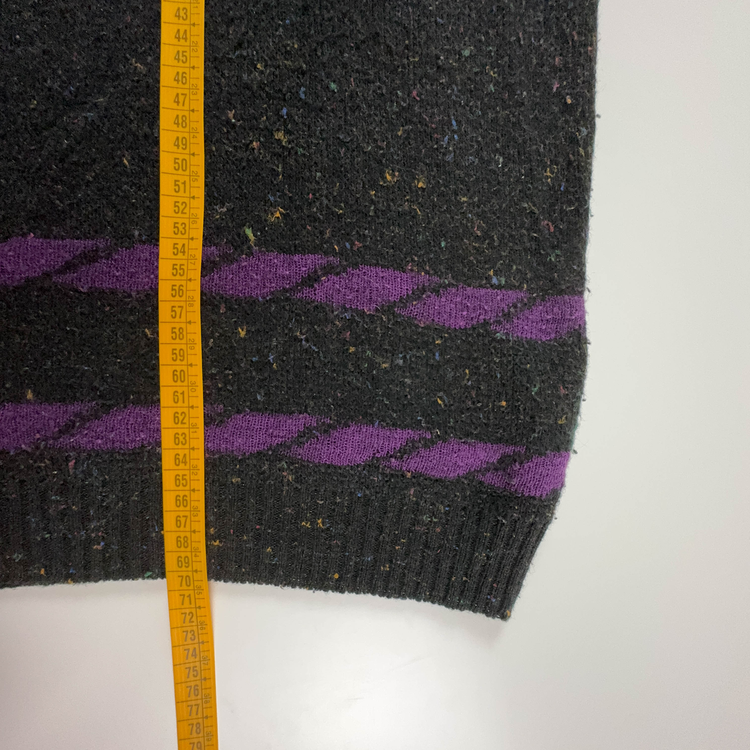 Maglione Vintage grigio scuro e viola a collo alto con bottoni e ricamo - Taglia L/XL uomo