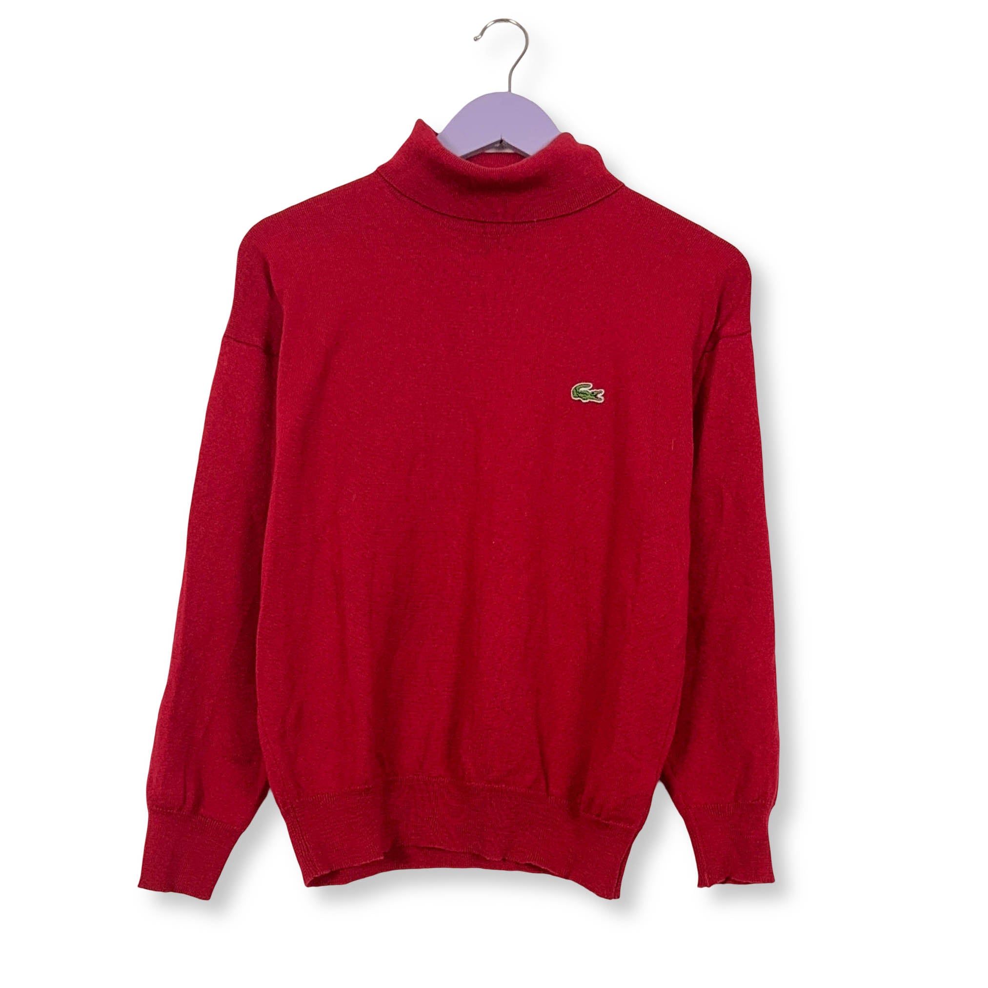 Maglione Lacoste rosso a collo alto logo ricamato 100% lana - Taglia S/M uomo