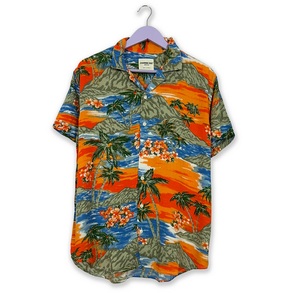 Orange and Green Hawaiian Style Vintage Shirt - Men's Size M/L