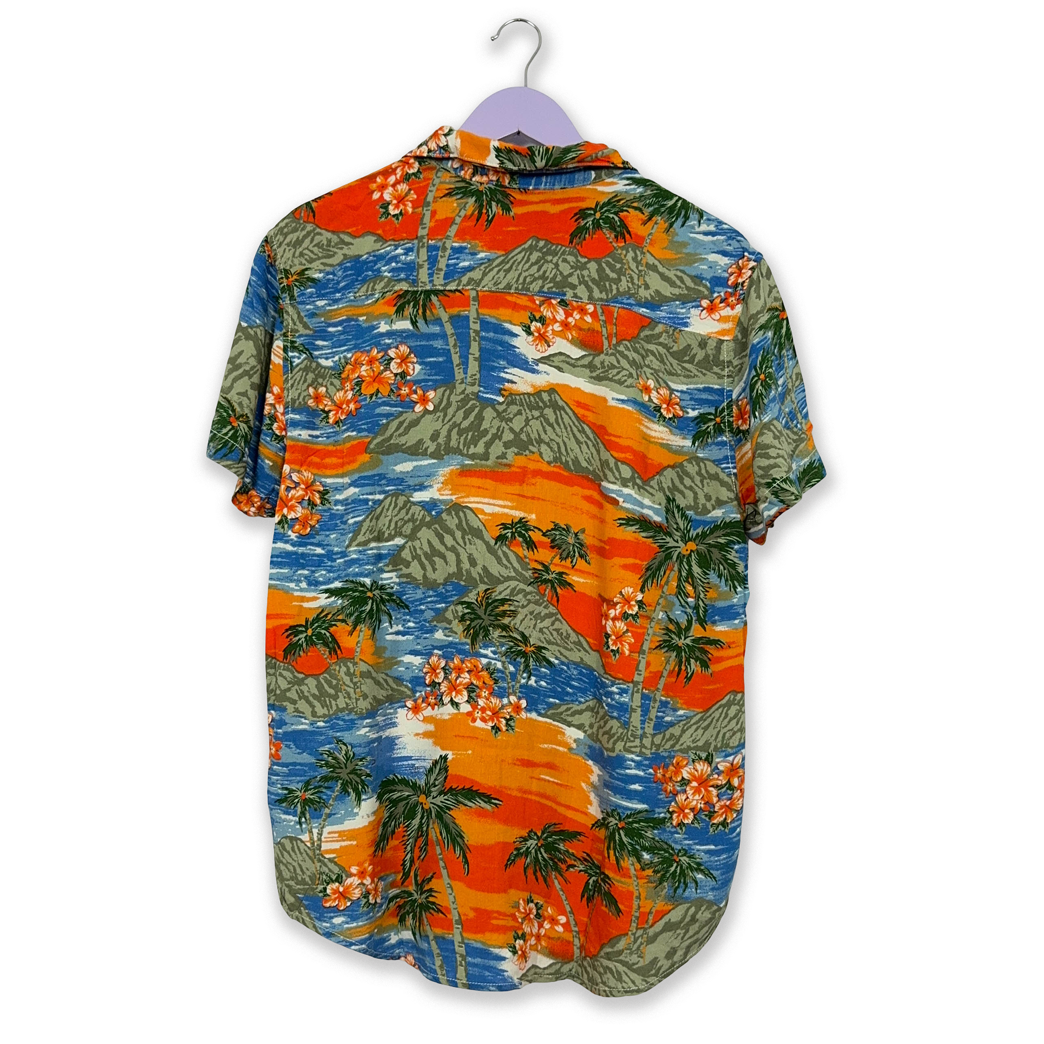 Orange and Green Hawaiian Style Vintage Shirt - Men's Size M/L