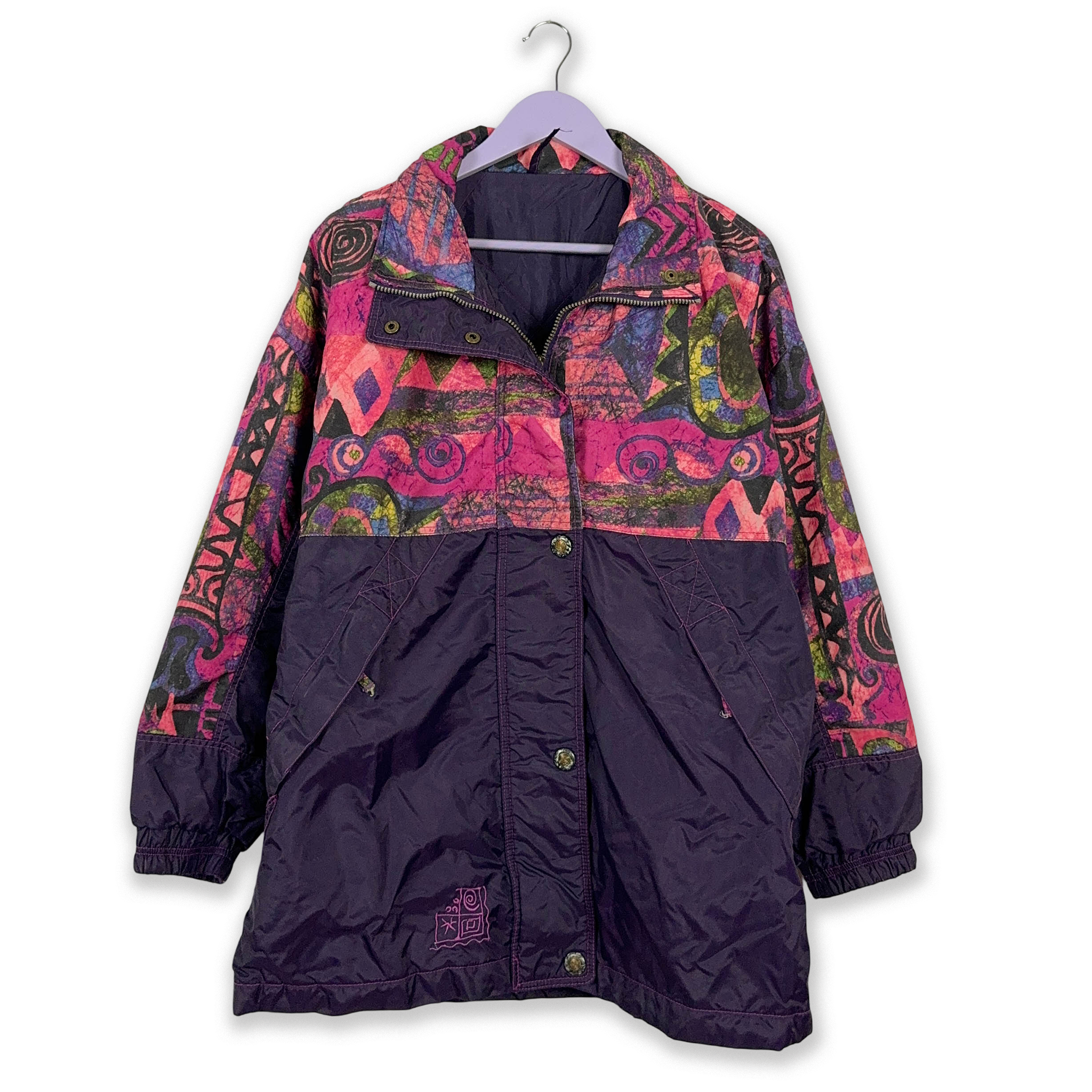 Giacca Vintage viola e rosa a fantasia con bottoni - Taglia XL uomo