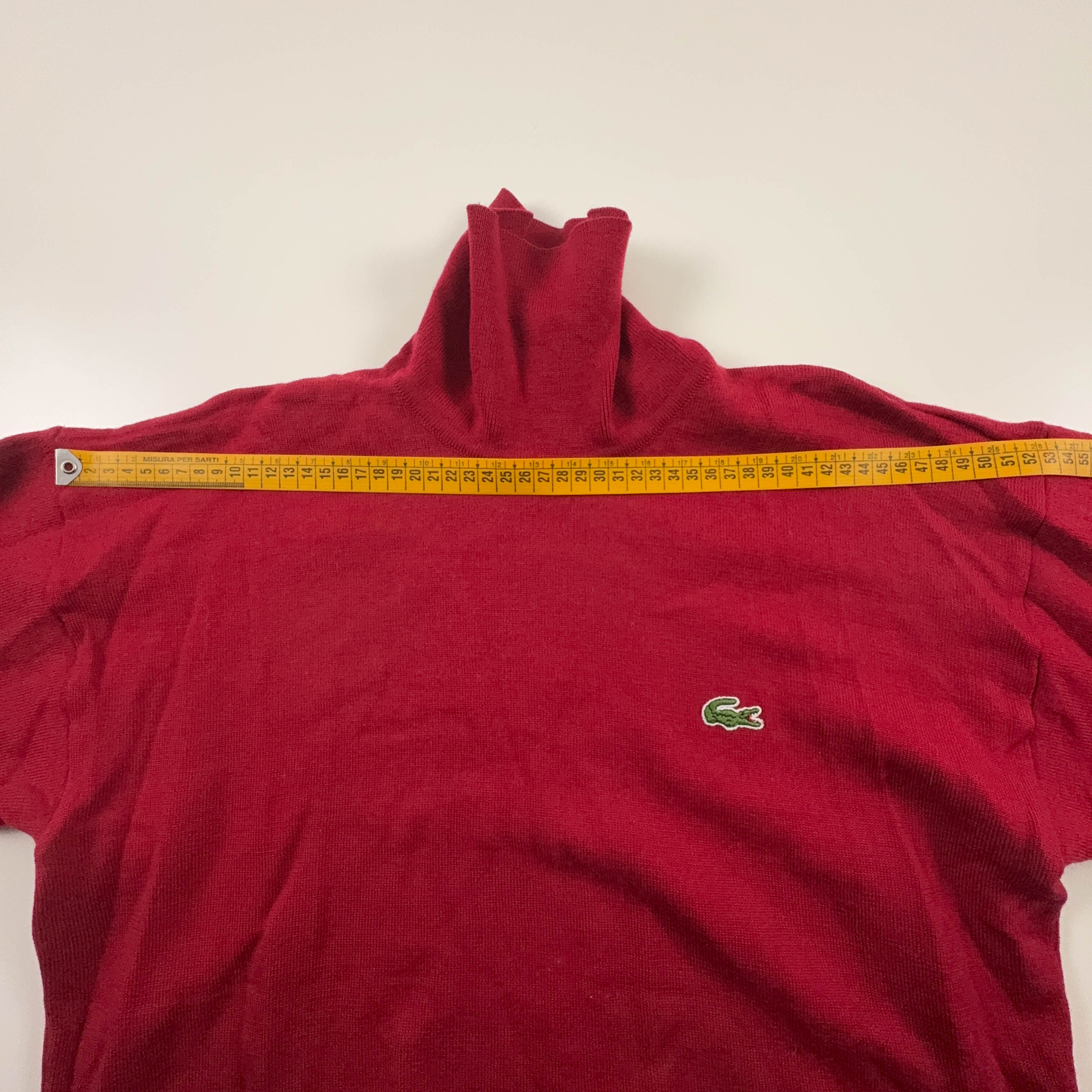 Maglione Lacoste rosso a collo alto logo ricamato 100% lana - Taglia S/M uomo
