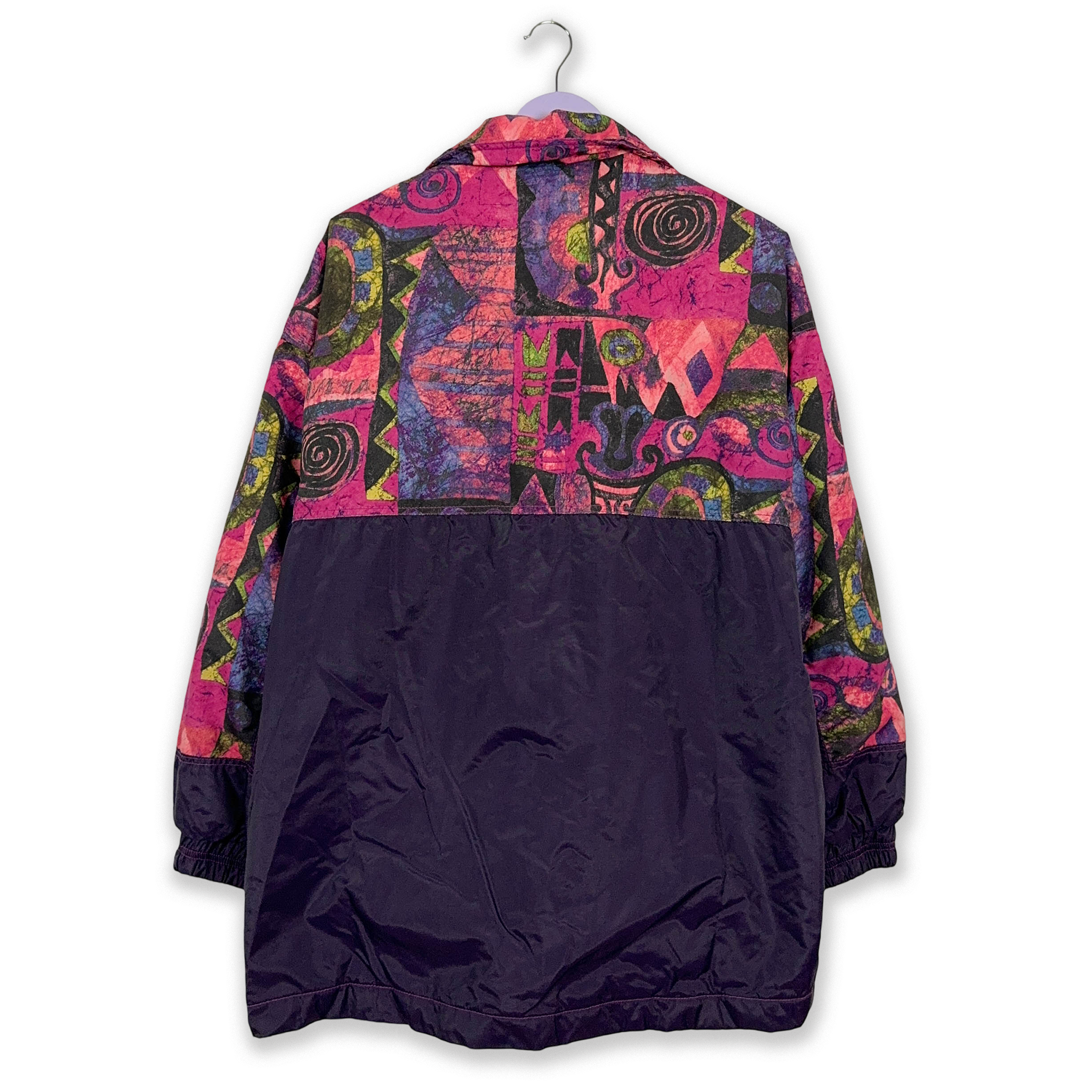 Giacca Vintage viola e rosa a fantasia con bottoni - Taglia XL uomo