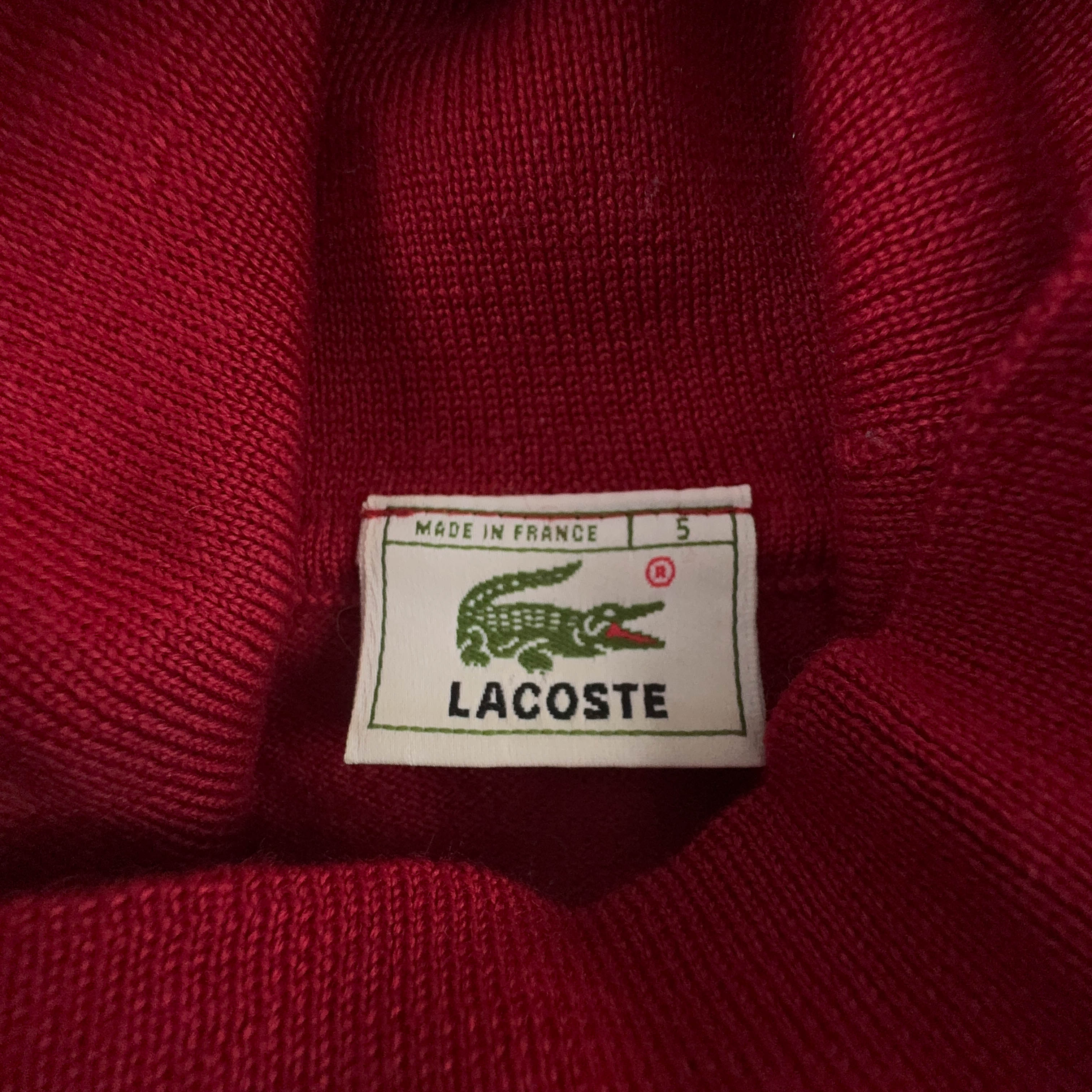 Maglione Lacoste rosso a collo alto logo ricamato 100% lana - Taglia S/M uomo