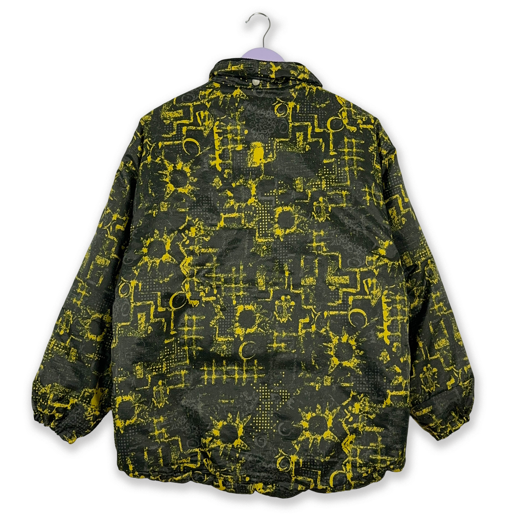 Giacca da Sci/Snowboard Vintage nera e gialla a fantasia con zip - Taglia 44 uomo