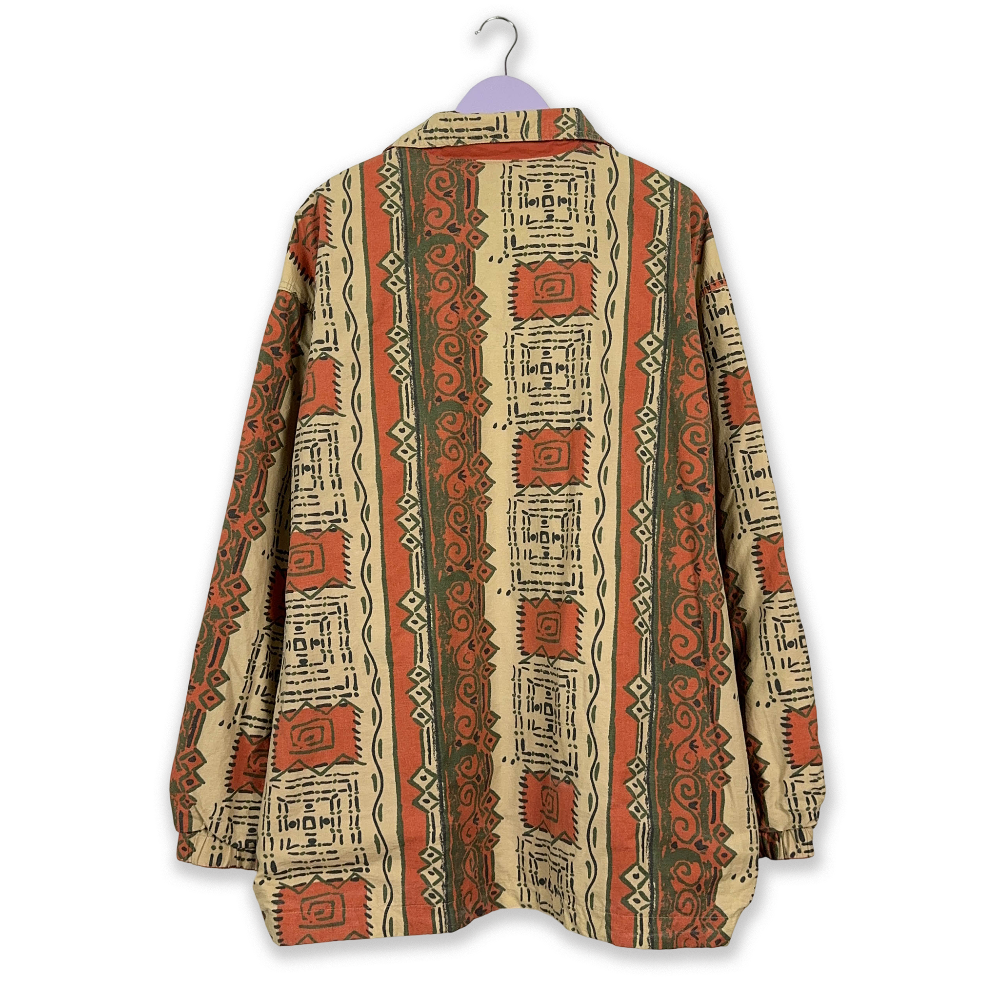 Giacca Vintage Double Face a fantasia azteca arancione e beige - Taglia XXL uomo
