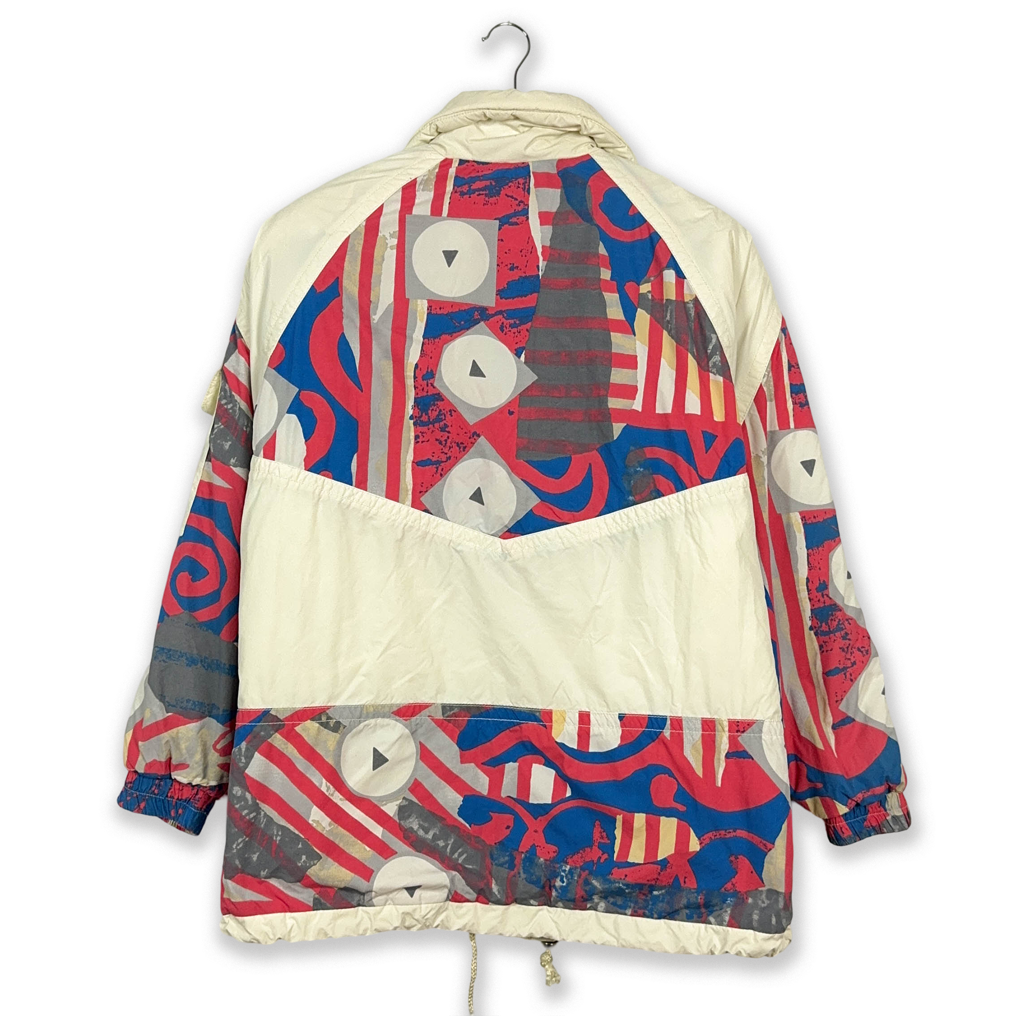 Giacca da Sci/Snowboard Vintage bianca a fantasia con zip e bottoni - Taglia M/L uomo