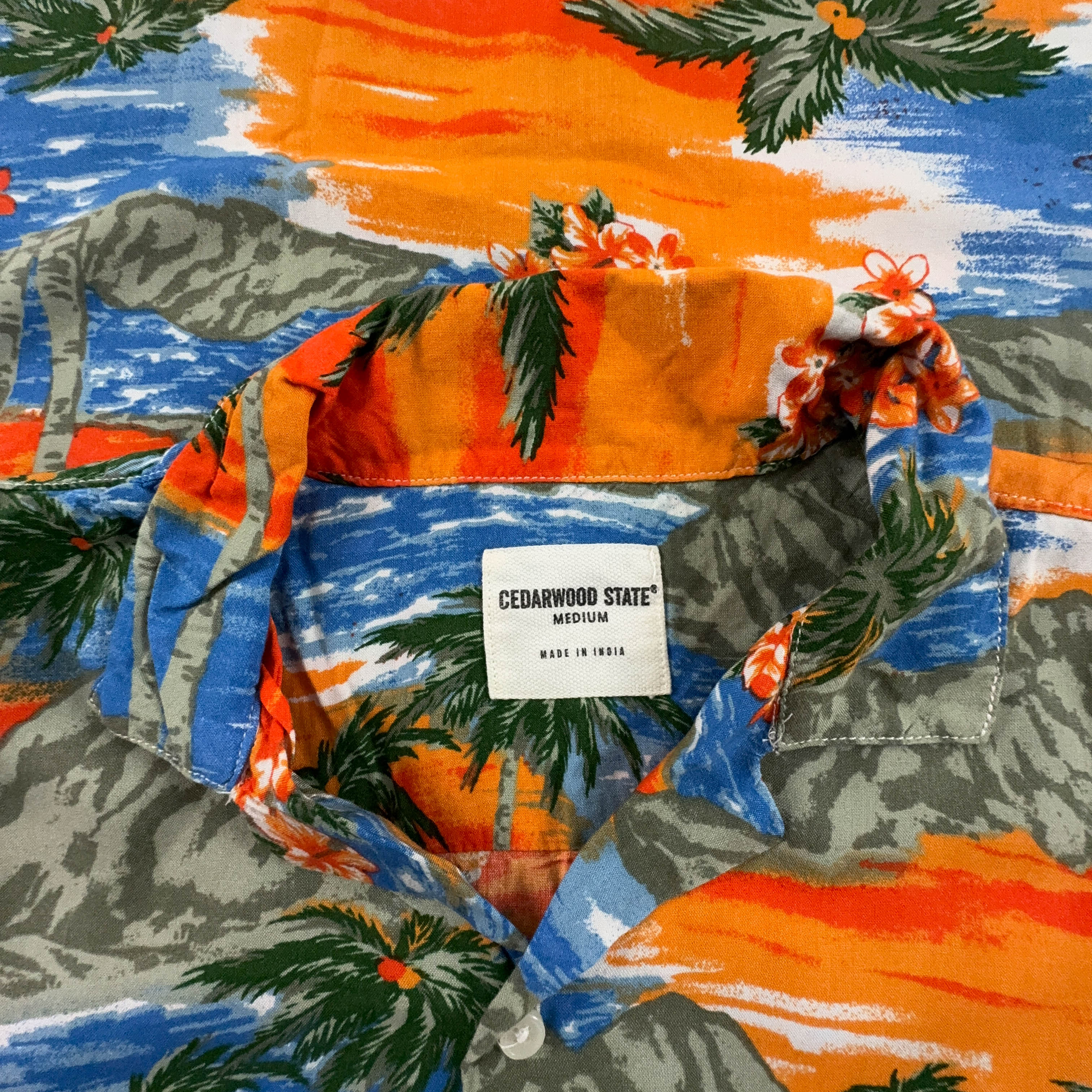 Orange and Green Hawaiian Style Vintage Shirt - Men's Size M/L