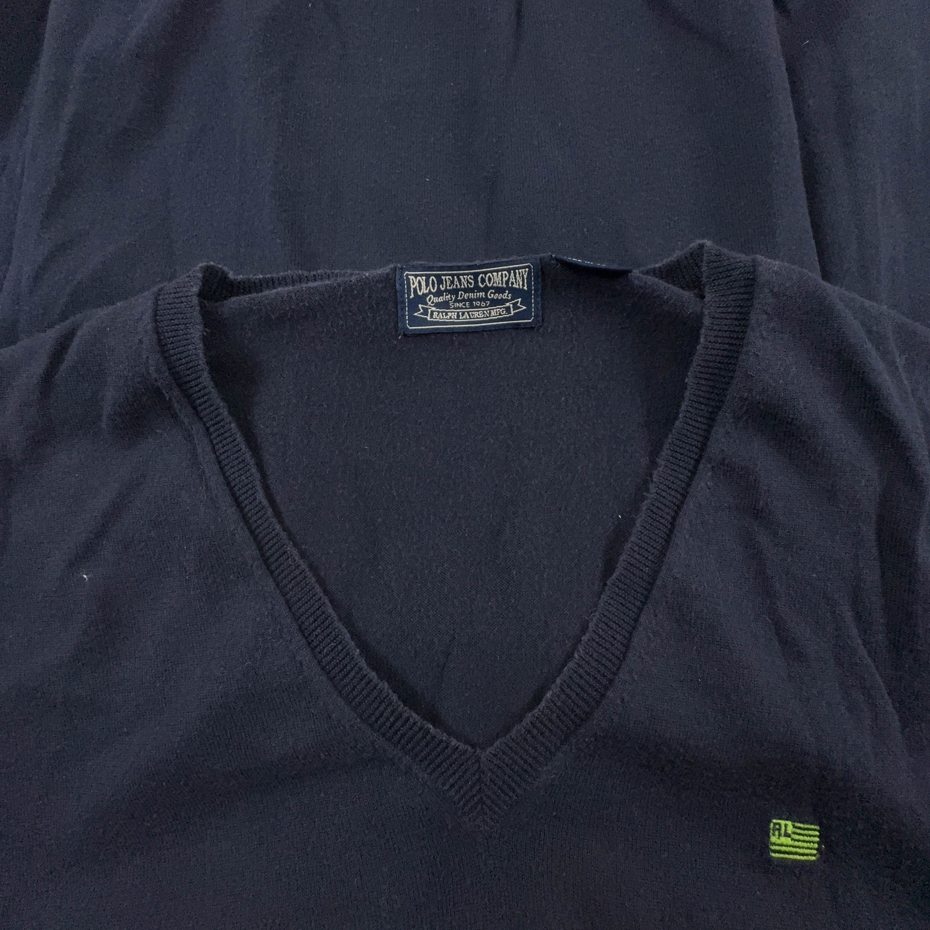 Maglione leggero Ralph Lauren Vintage blu scuro scollo a V - Taglia M uomo