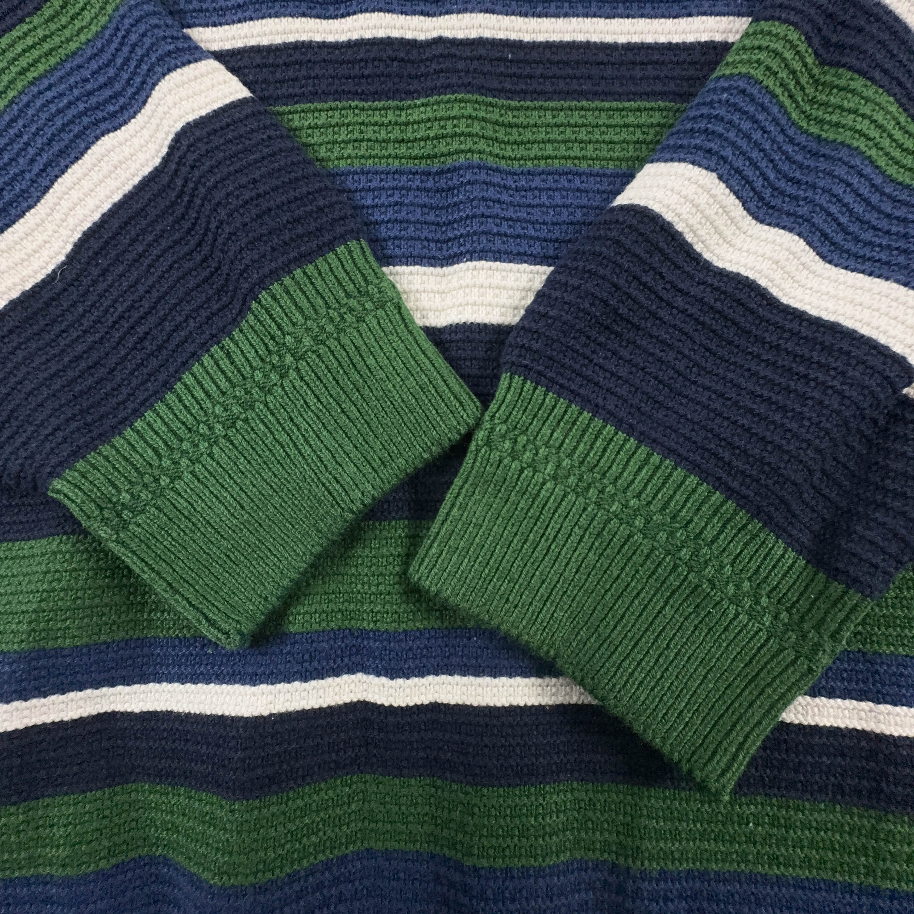Maglione Lacoste verde blu e bianco a righe a girocollo in cotone - Taglia 5 uomo