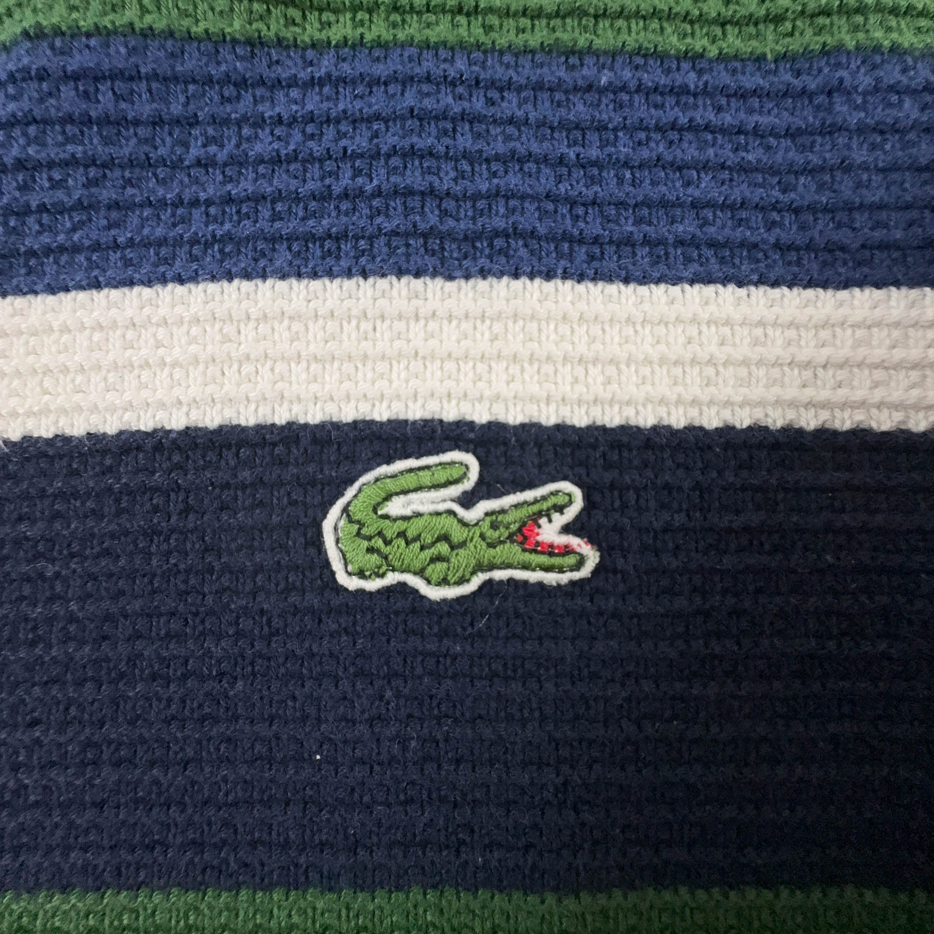 Maglione Lacoste verde blu e bianco a righe a girocollo in cotone - Taglia 5 uomo