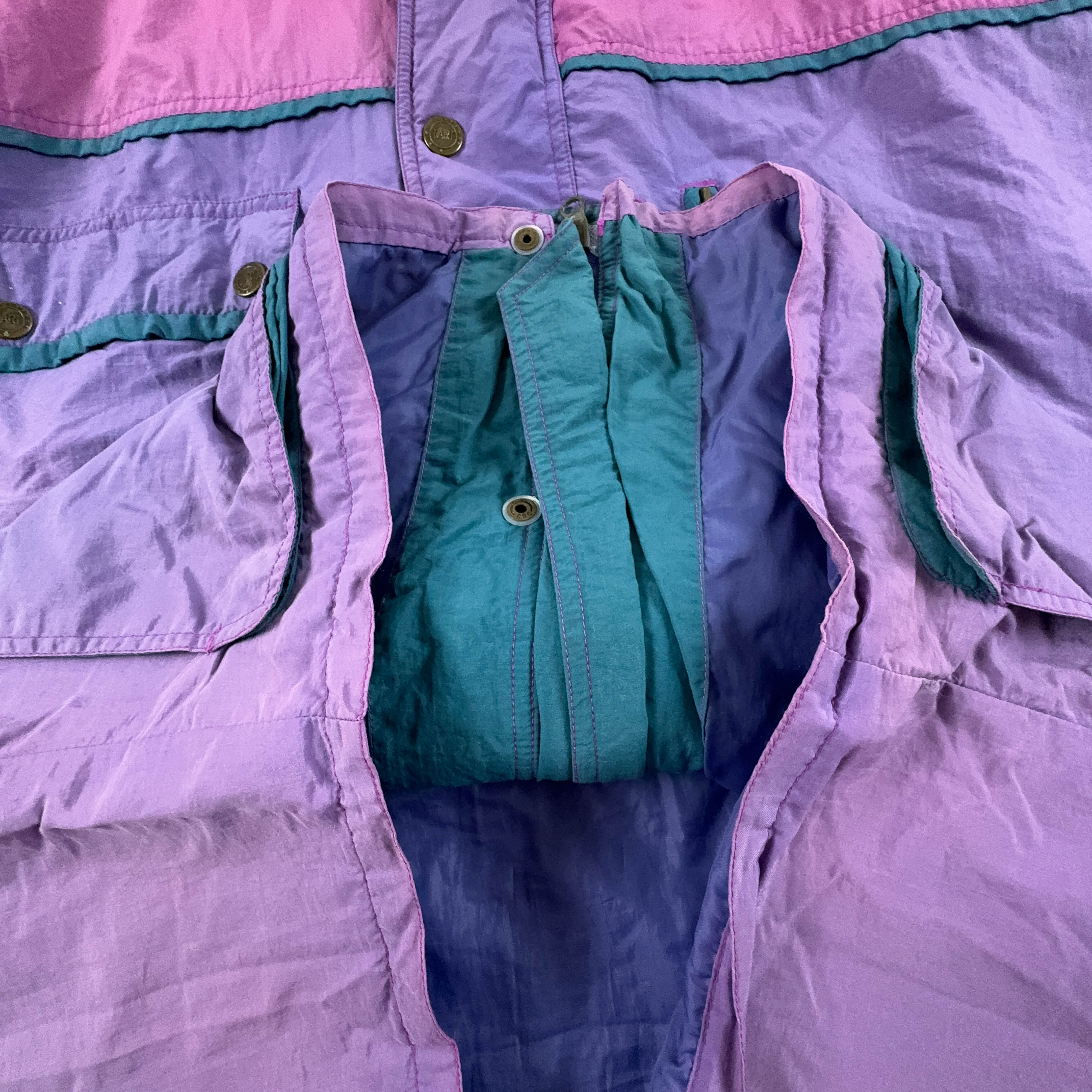 Giacca a vento Vintage viola e rosa faded con zip e bottoni - Taglia XL uomo