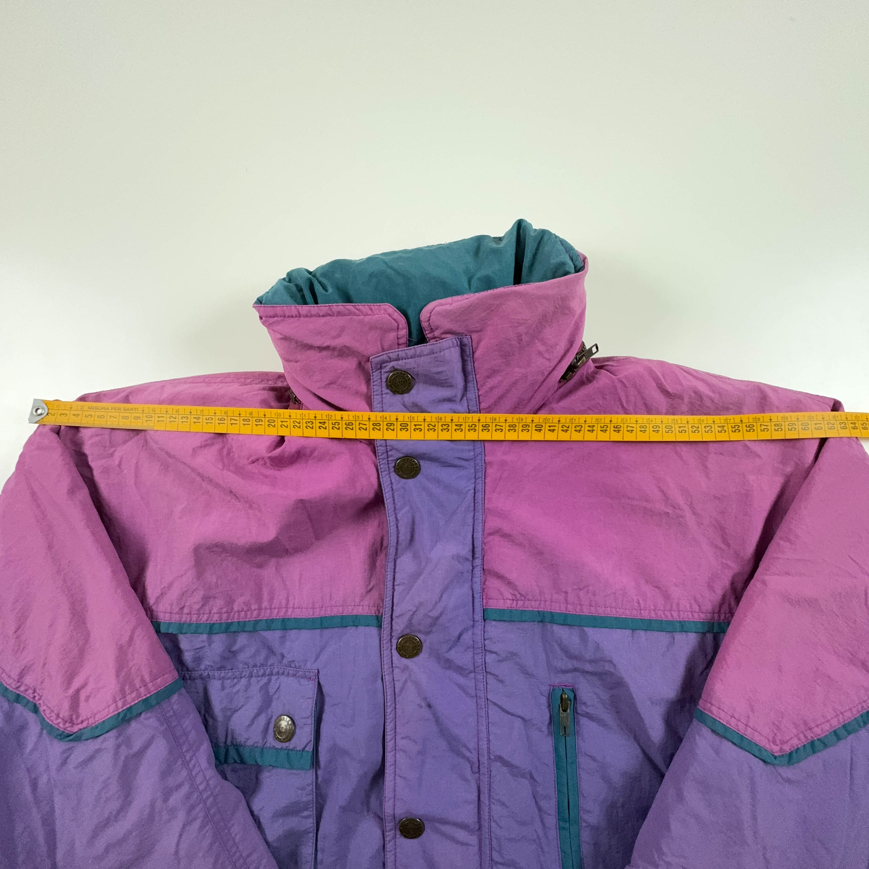Giacca a vento Vintage viola e rosa faded con zip e bottoni - Taglia XL uomo
