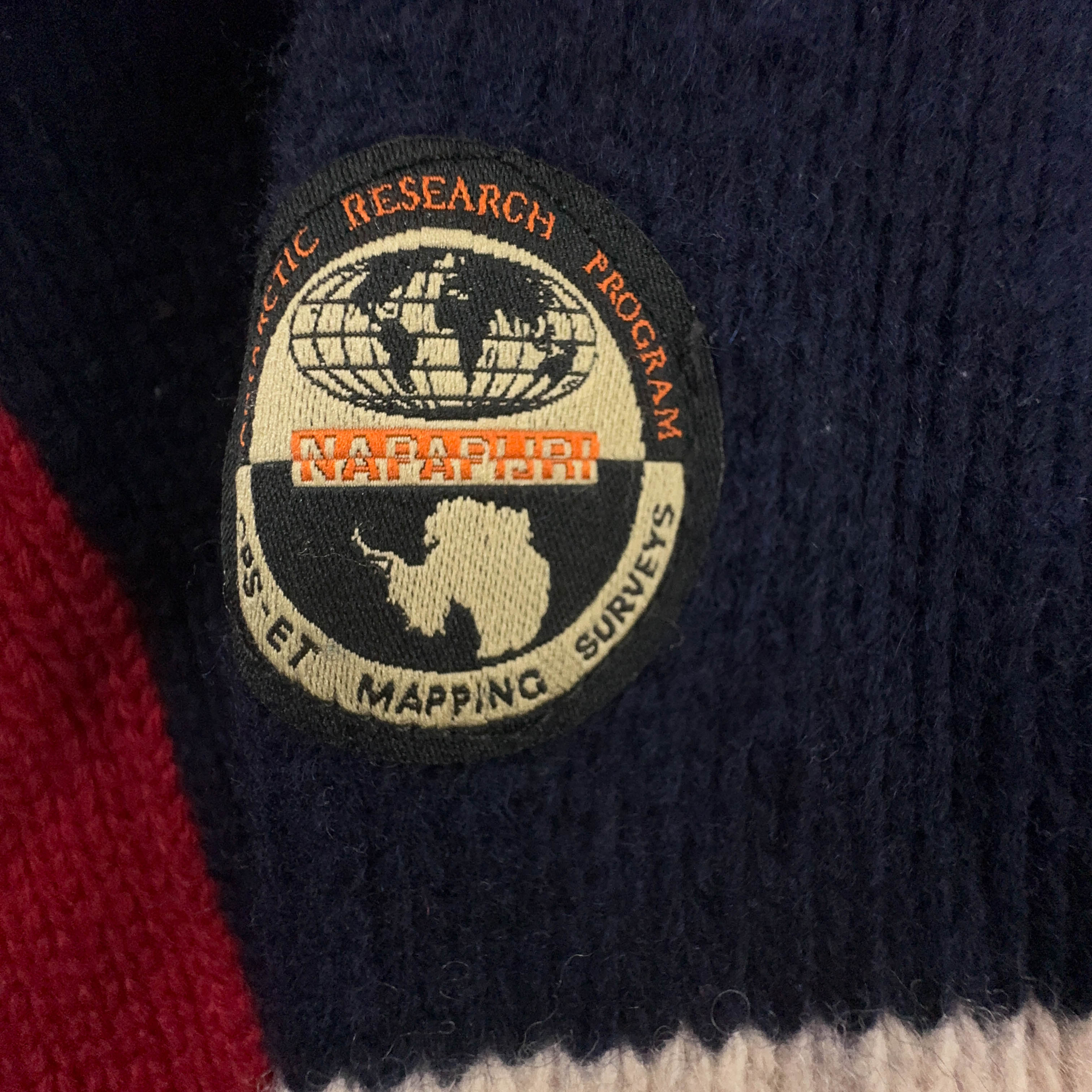 Maglione Napapijri blu rosso e bianco quarter zip 100% lana - Taglia XL uomo