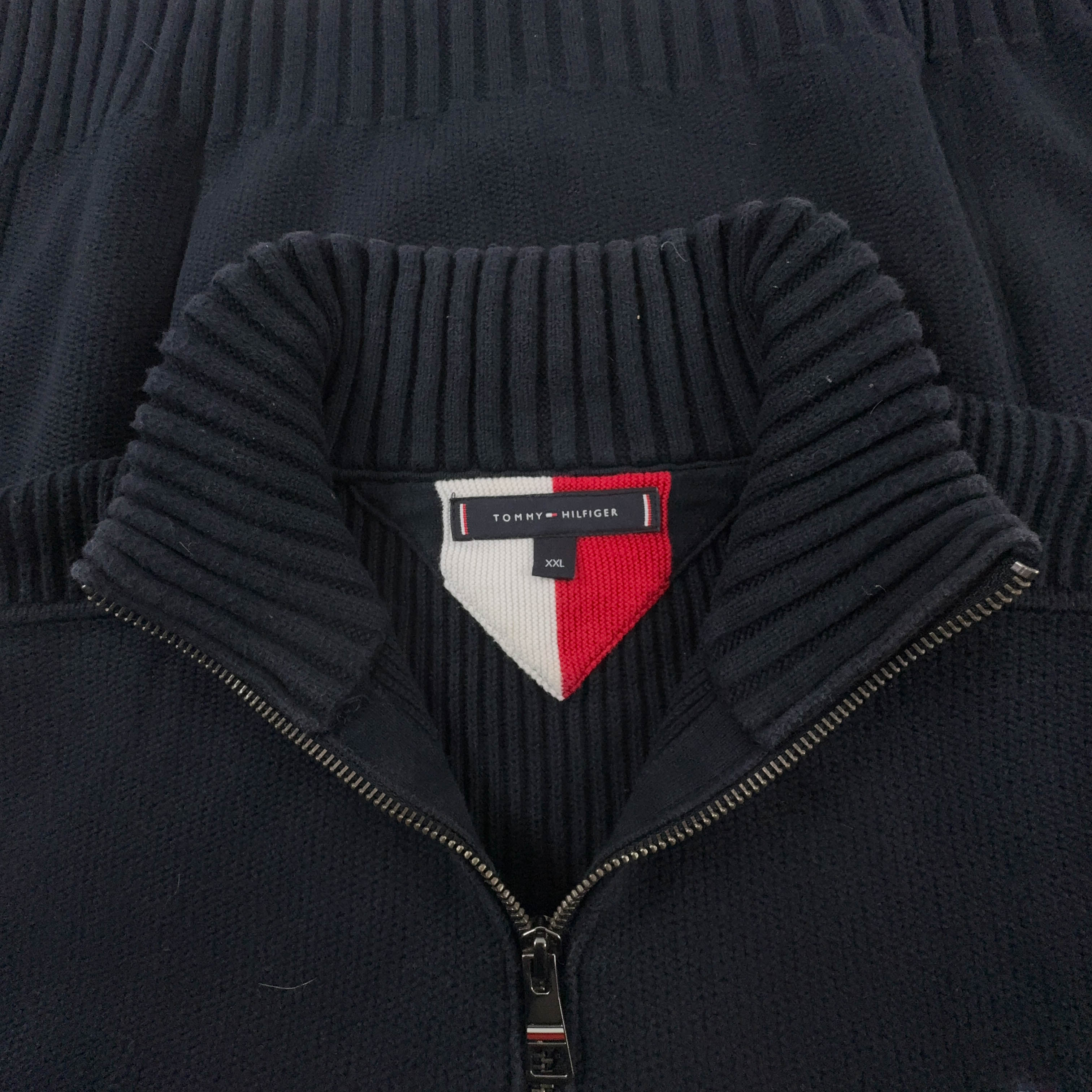 Maglione Tommy Hilfiger blu scuro con zip 100% cotone - Taglia L/XL uomo