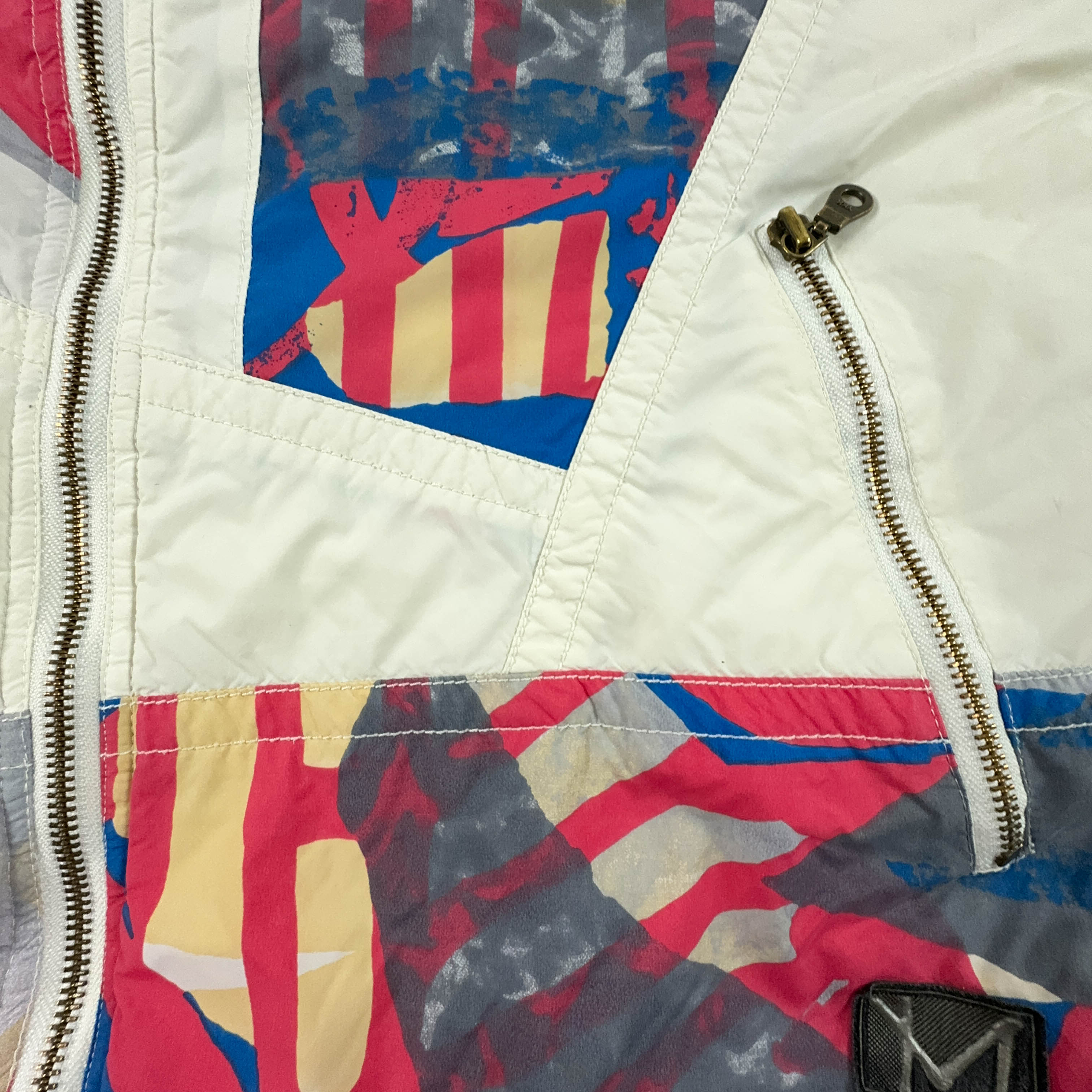 Giacca da Sci/Snowboard Vintage bianca a fantasia con zip e bottoni - Taglia M/L uomo