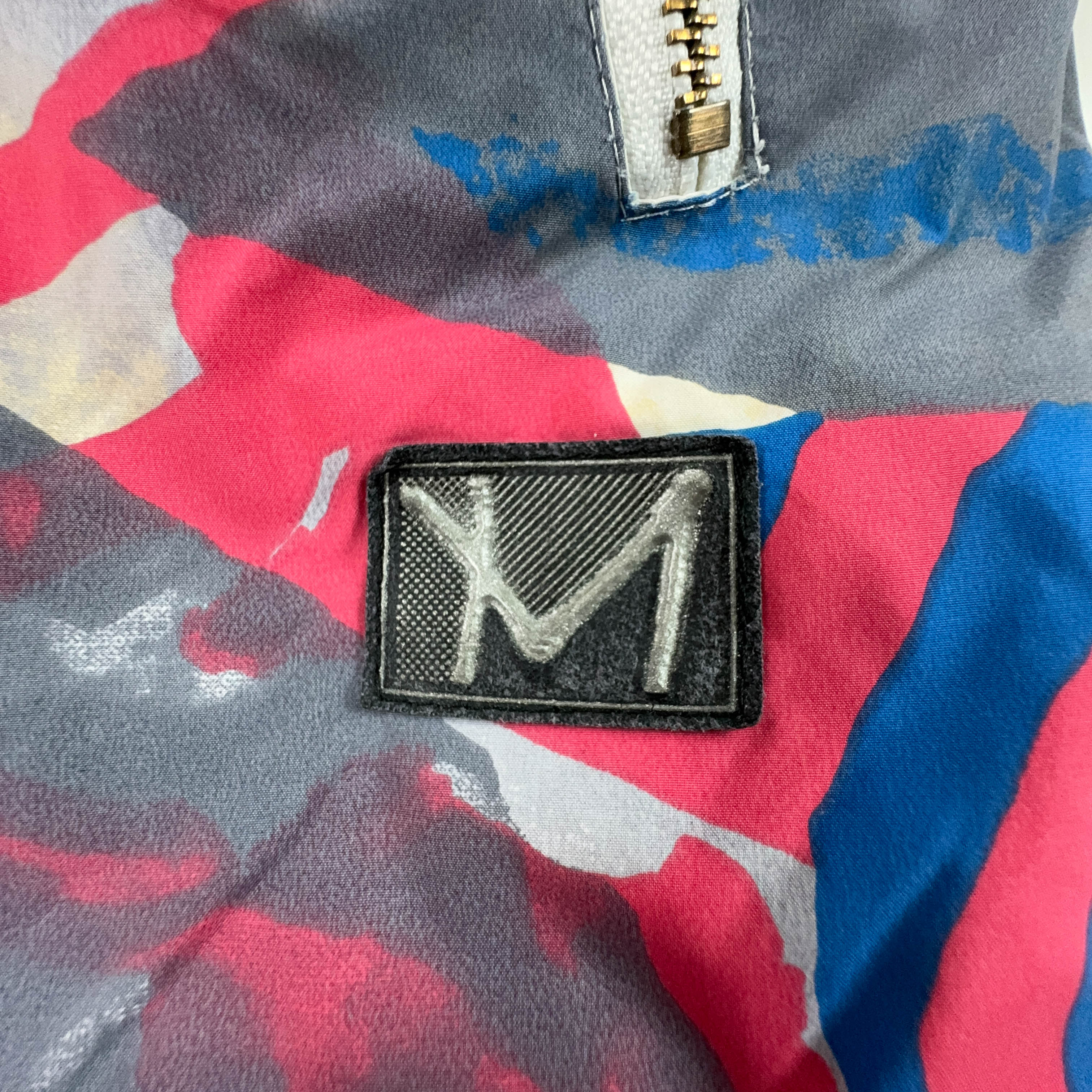 Giacca da Sci/Snowboard Vintage bianca a fantasia con zip e bottoni - Taglia M/L uomo