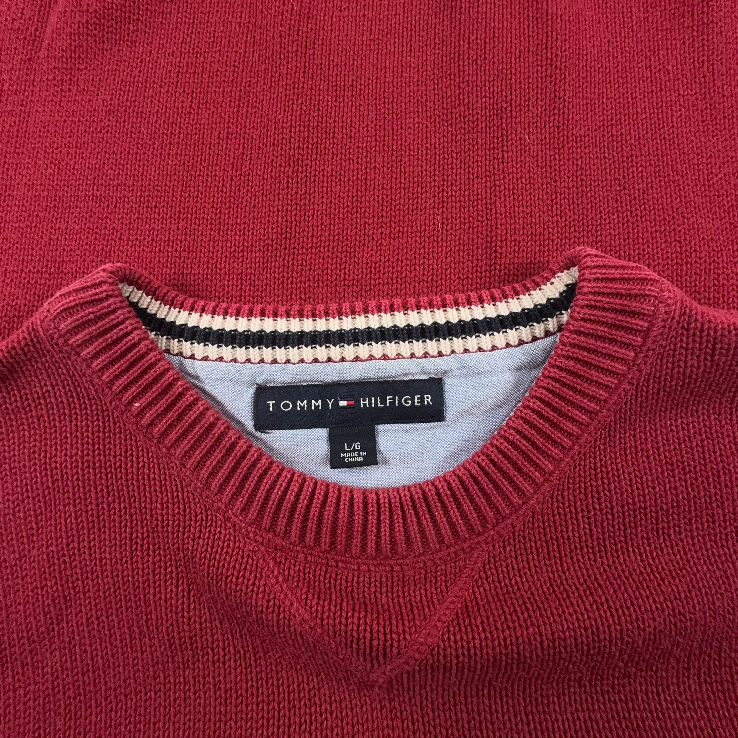 Maglione Tommy Hilfiger rosso a girocollo 100% cotone - Taglia L uomo