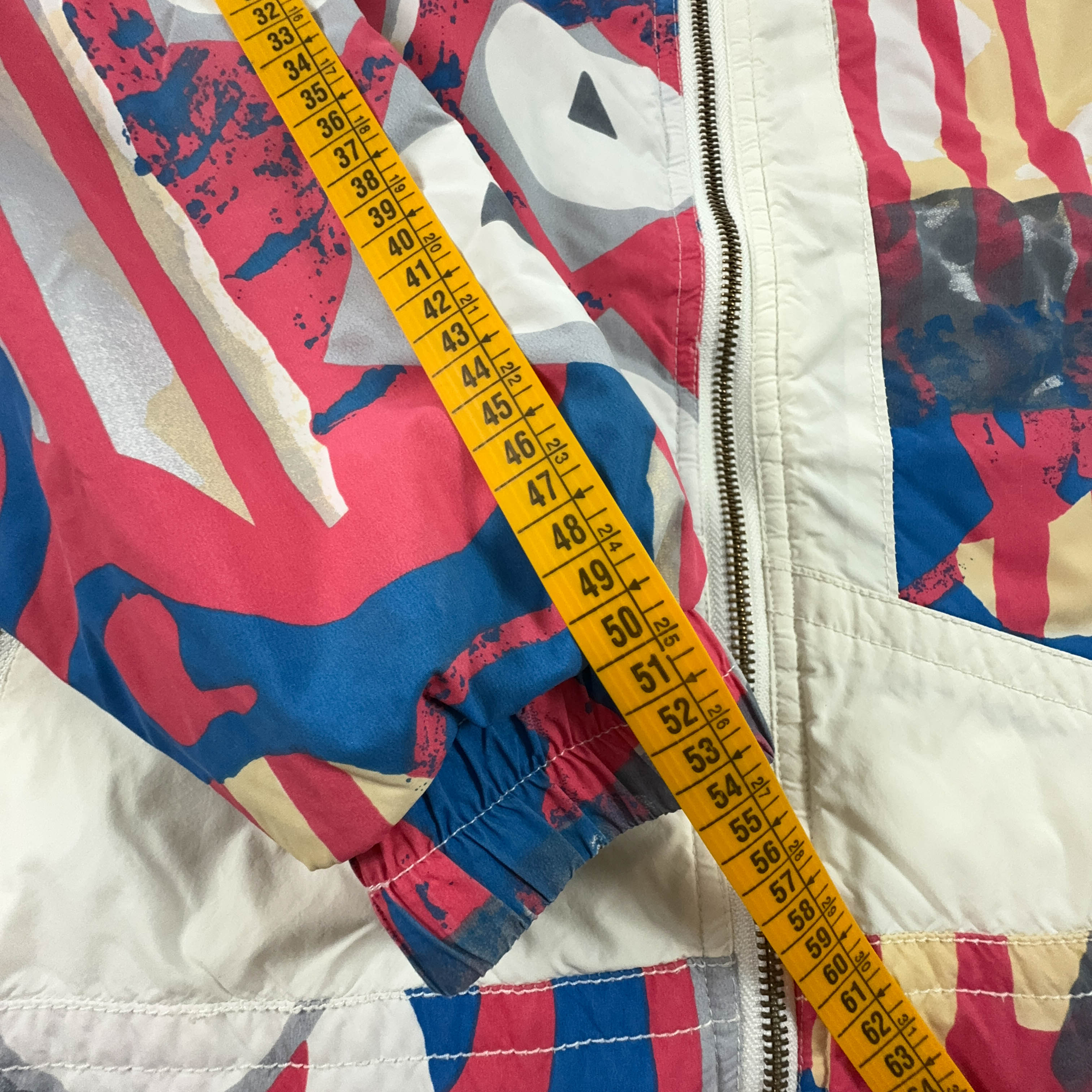Giacca da Sci/Snowboard Vintage bianca a fantasia con zip e bottoni - Taglia M/L uomo