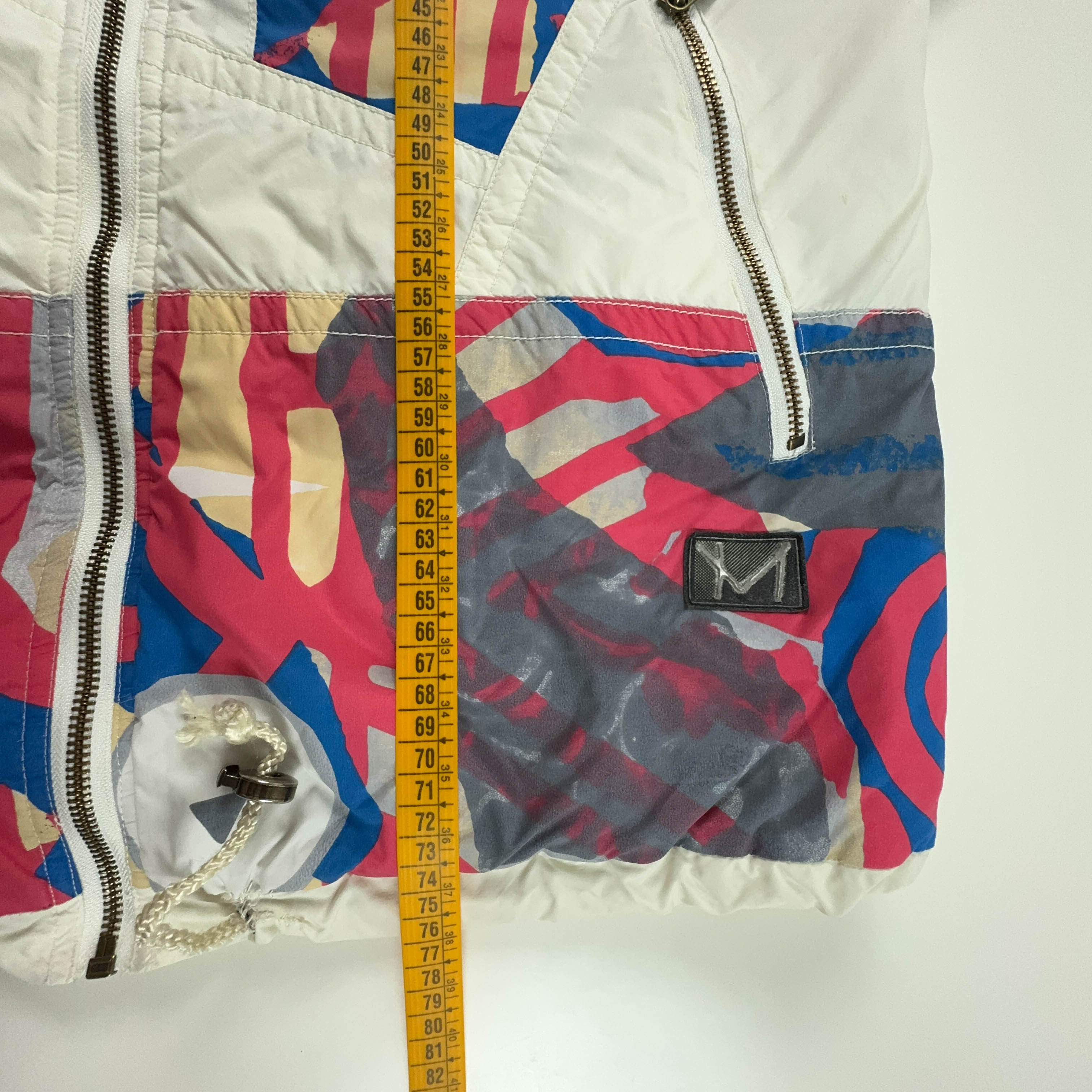 Giacca da Sci/Snowboard Vintage bianca a fantasia con zip e bottoni - Taglia M/L uomo
