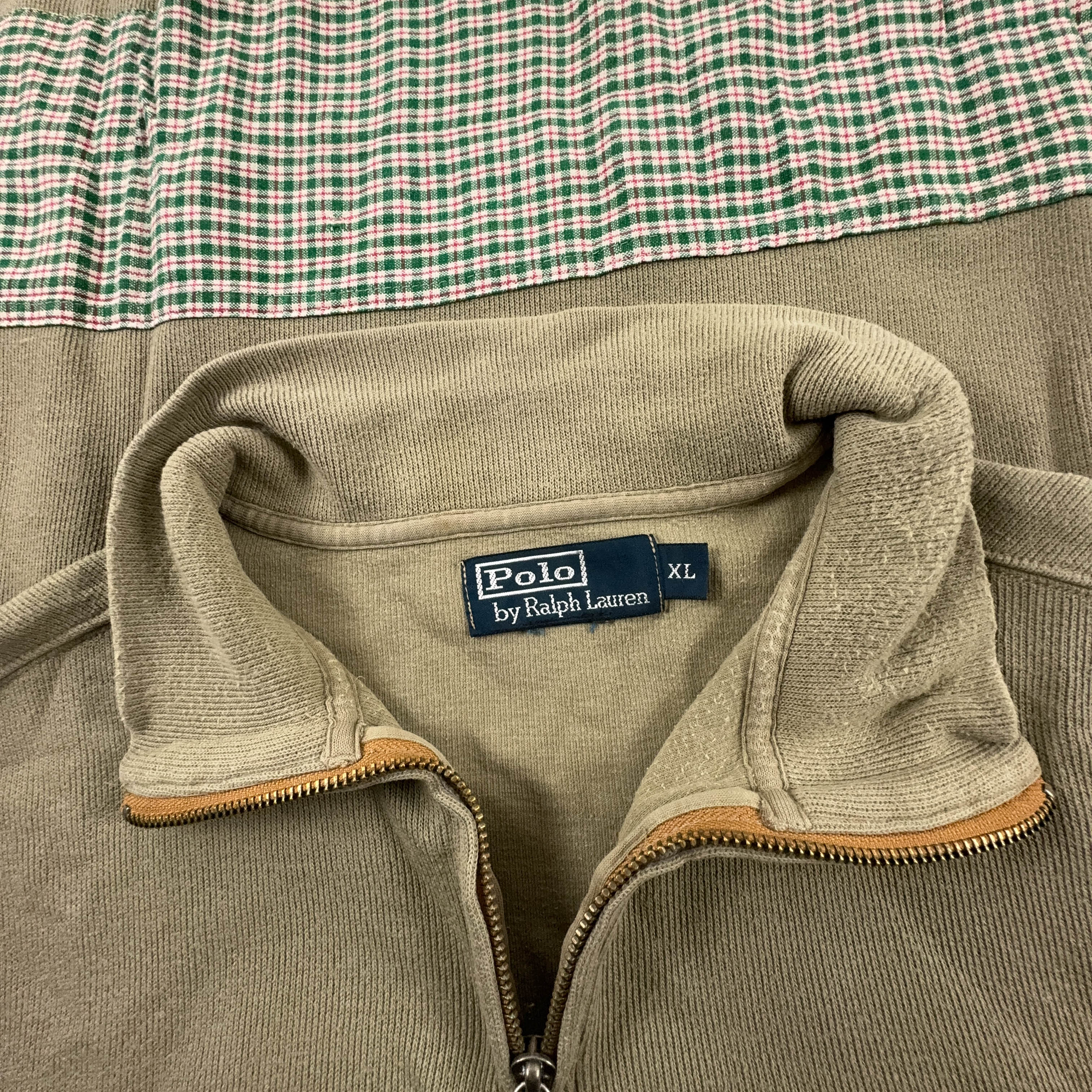 Maglione Ralph Lauren quarter zip beige con inserto a quadretti - Taglia XL uomo