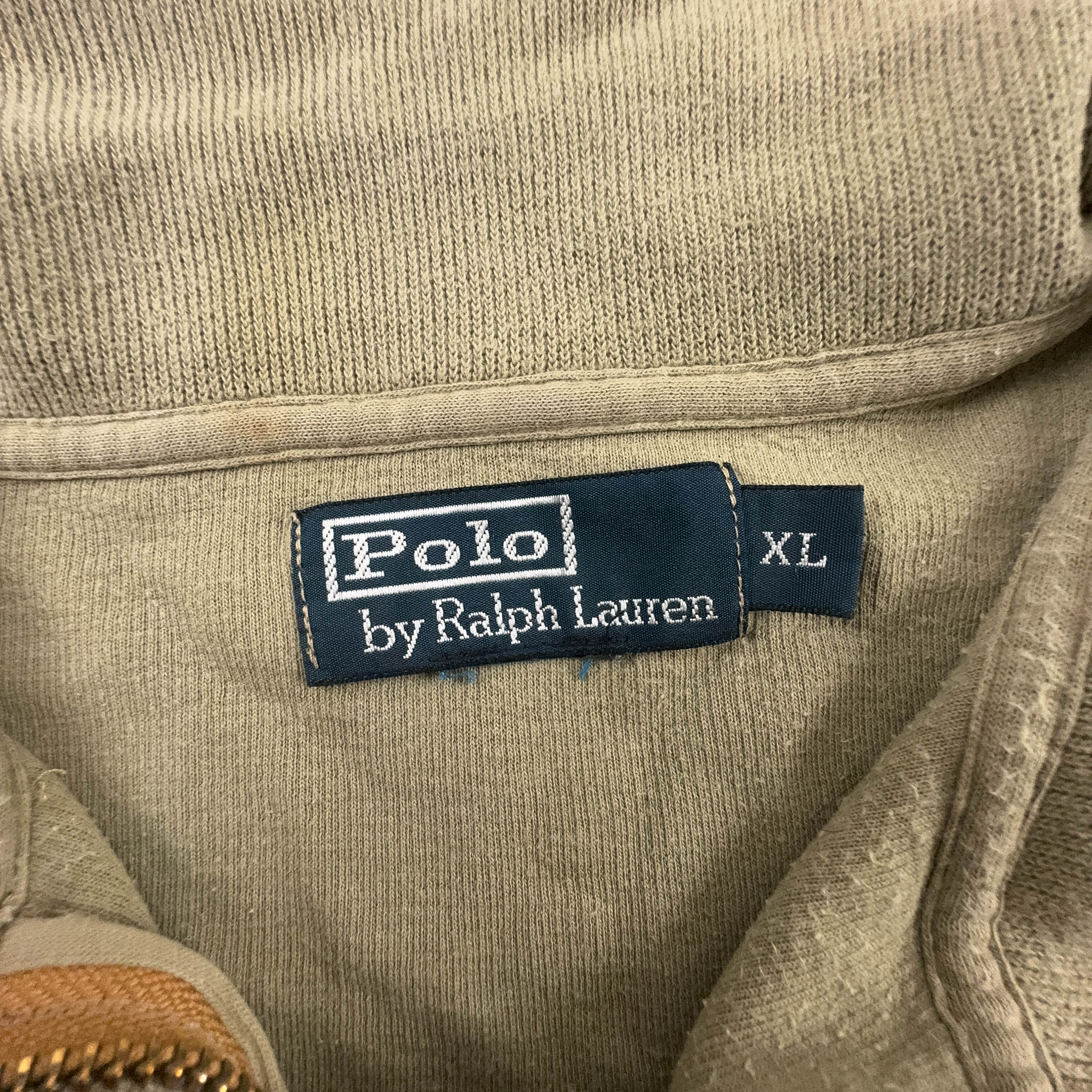 Maglione Ralph Lauren quarter zip beige con inserto a quadretti - Taglia XL uomo