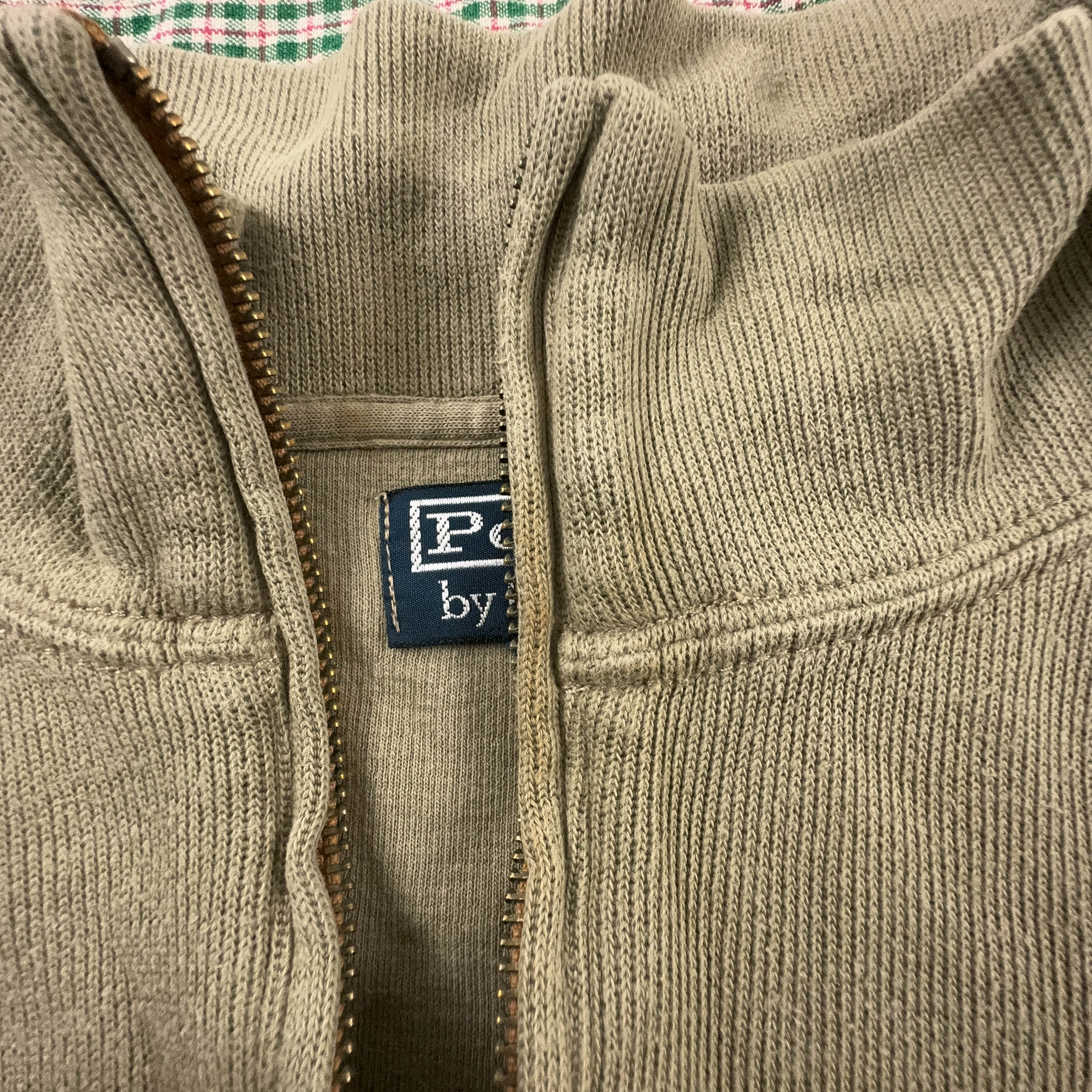 Maglione Ralph Lauren quarter zip beige con inserto a quadretti - Taglia XL uomo