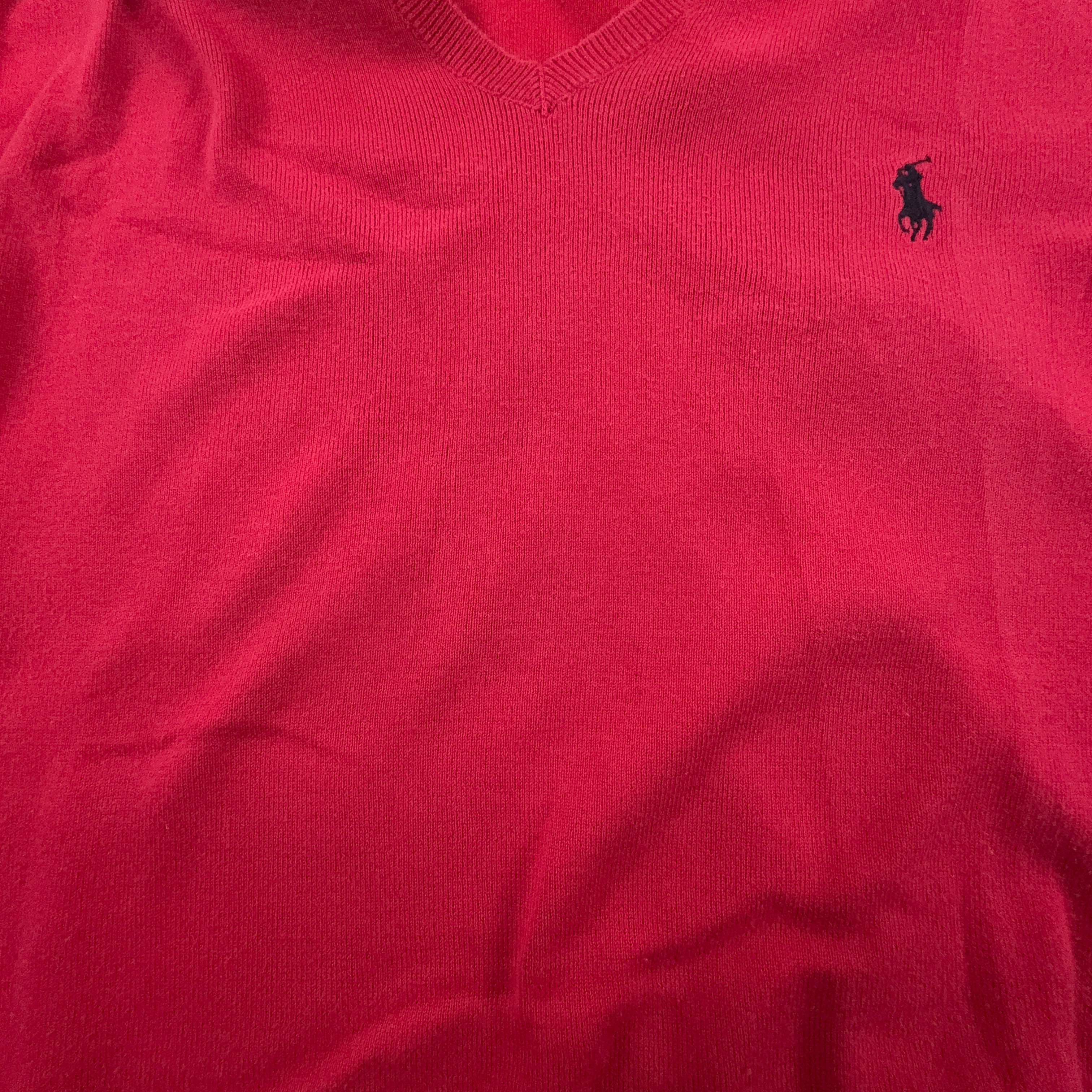 Maglione leggero Ralph Lauren rosso scollo a V 100% cotone - Taglia M uomo