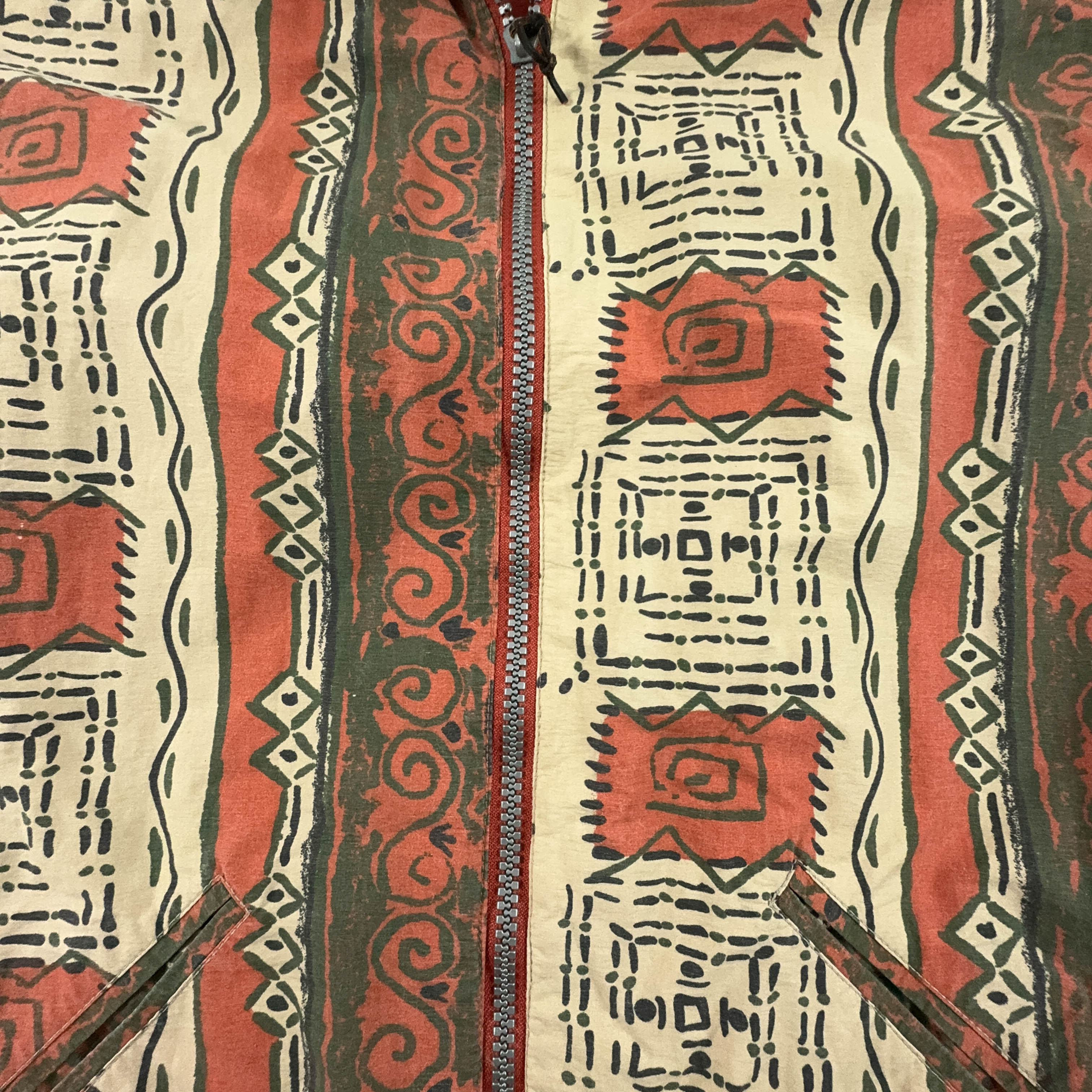 Giacca Vintage Double Face a fantasia azteca arancione e beige - Taglia XXL uomo