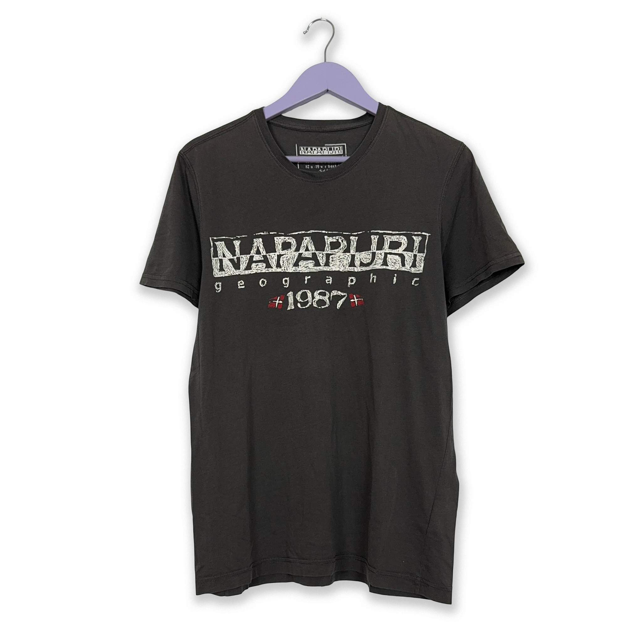 Napapijri T-shirt with dark grey logo print and crew neck - Men's Size M