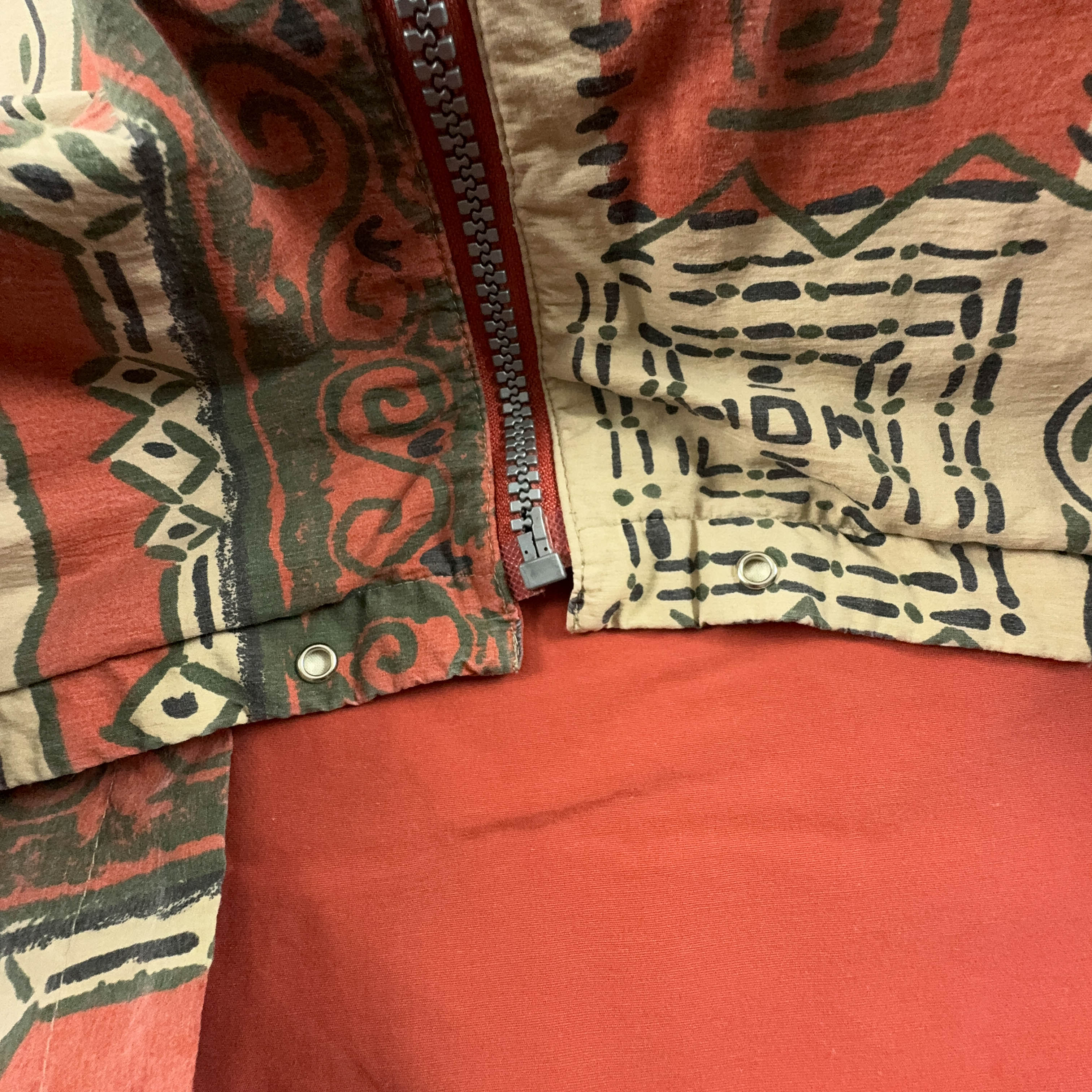 Giacca Vintage Double Face a fantasia azteca arancione e beige - Taglia XXL uomo