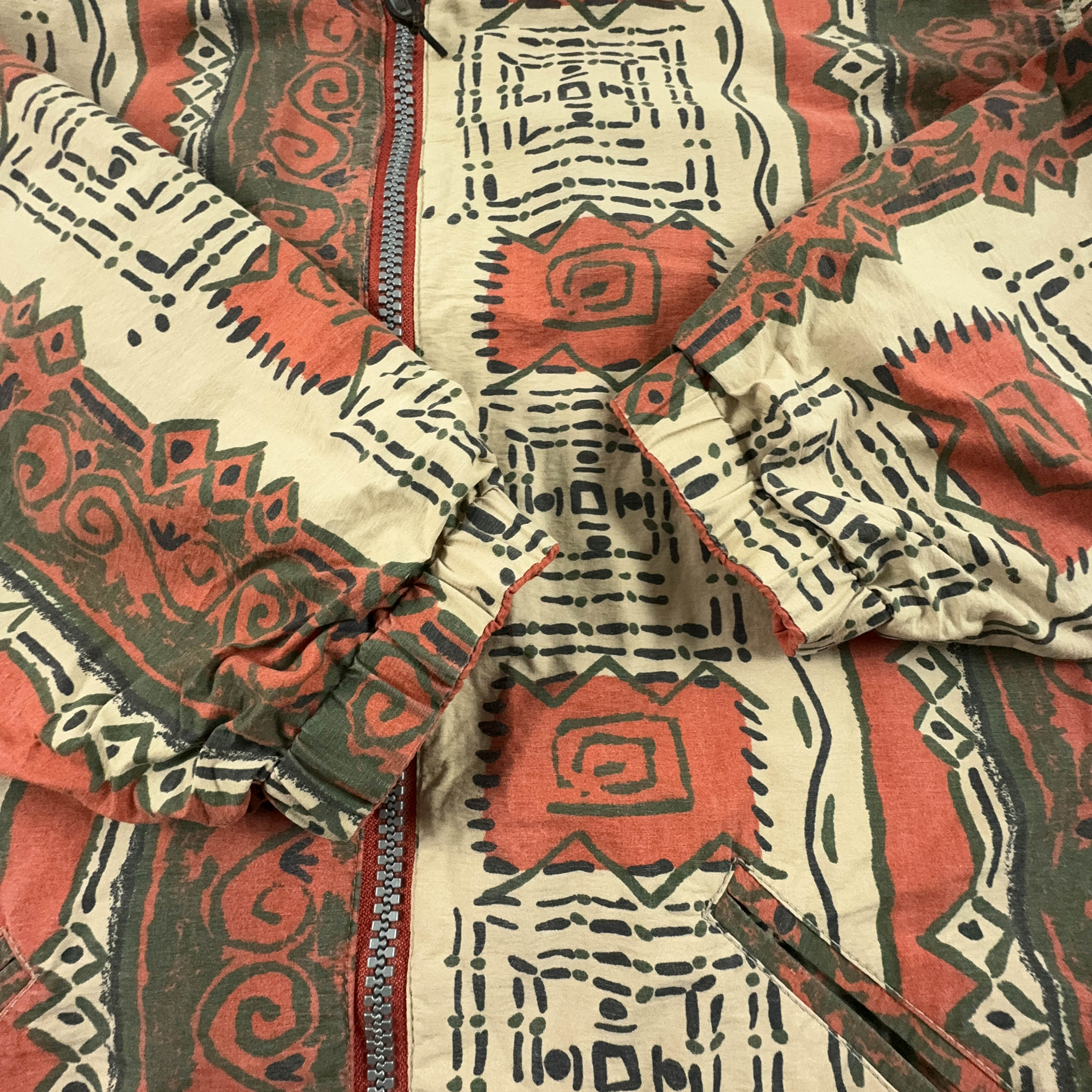 Giacca Vintage Double Face a fantasia azteca arancione e beige - Taglia XXL uomo