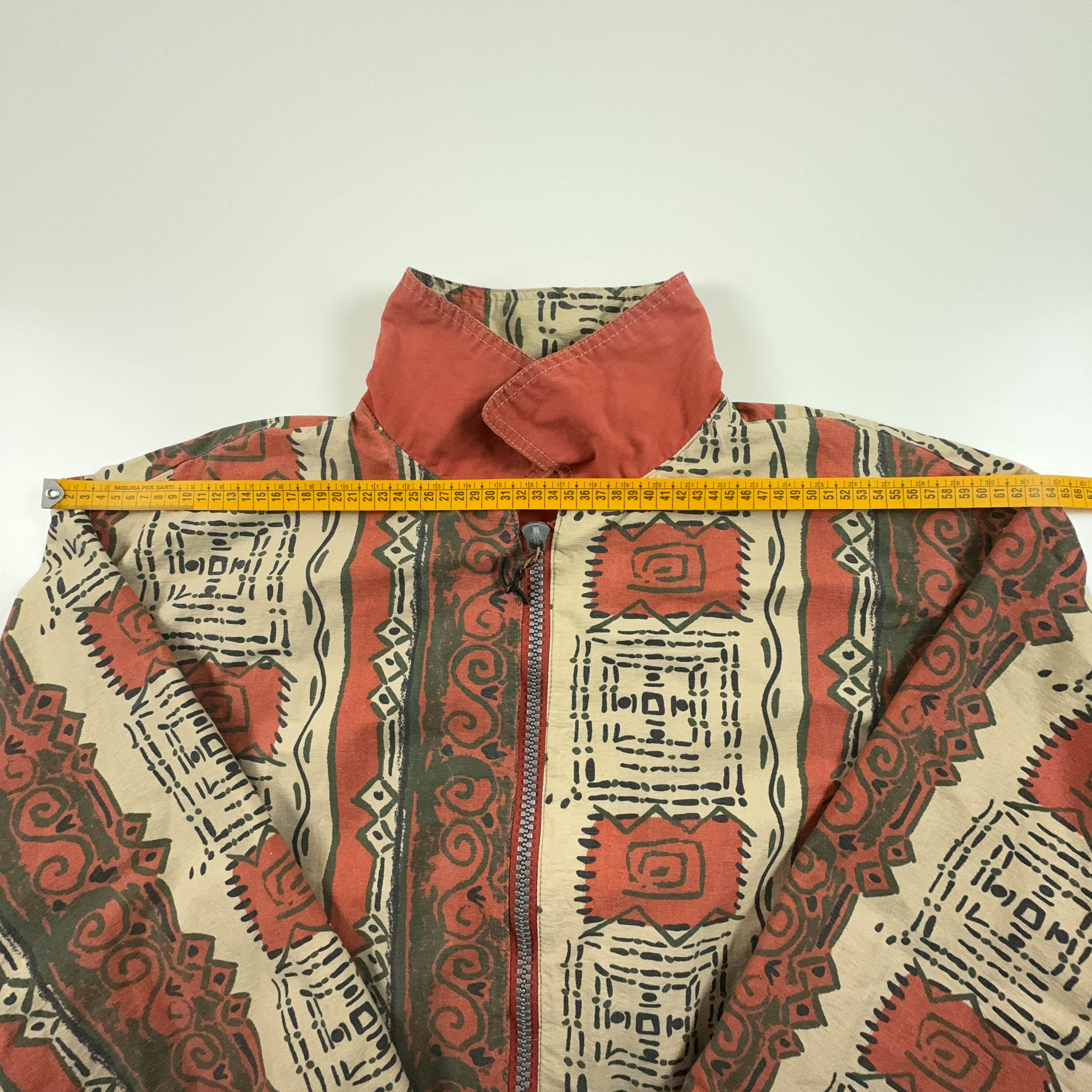 Giacca Vintage Double Face a fantasia azteca arancione e beige - Taglia XXL uomo