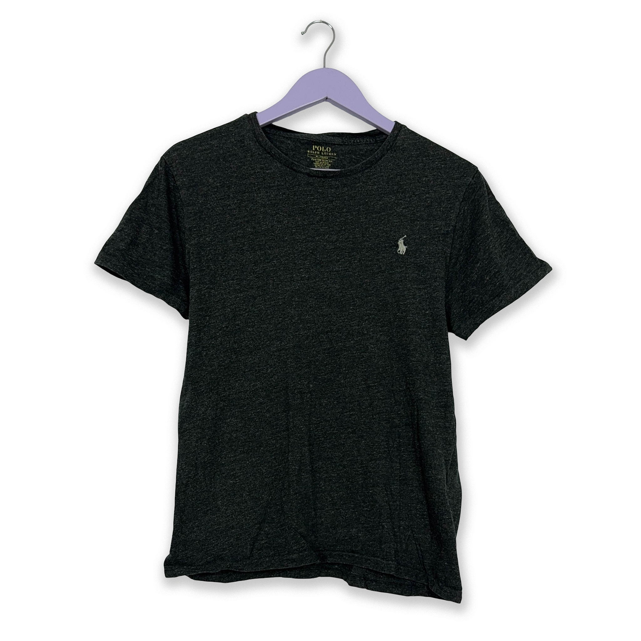 Ralph Lauren Dark Gray Solid Crew Neck Custom Slim Fit T-Shirt - Size M