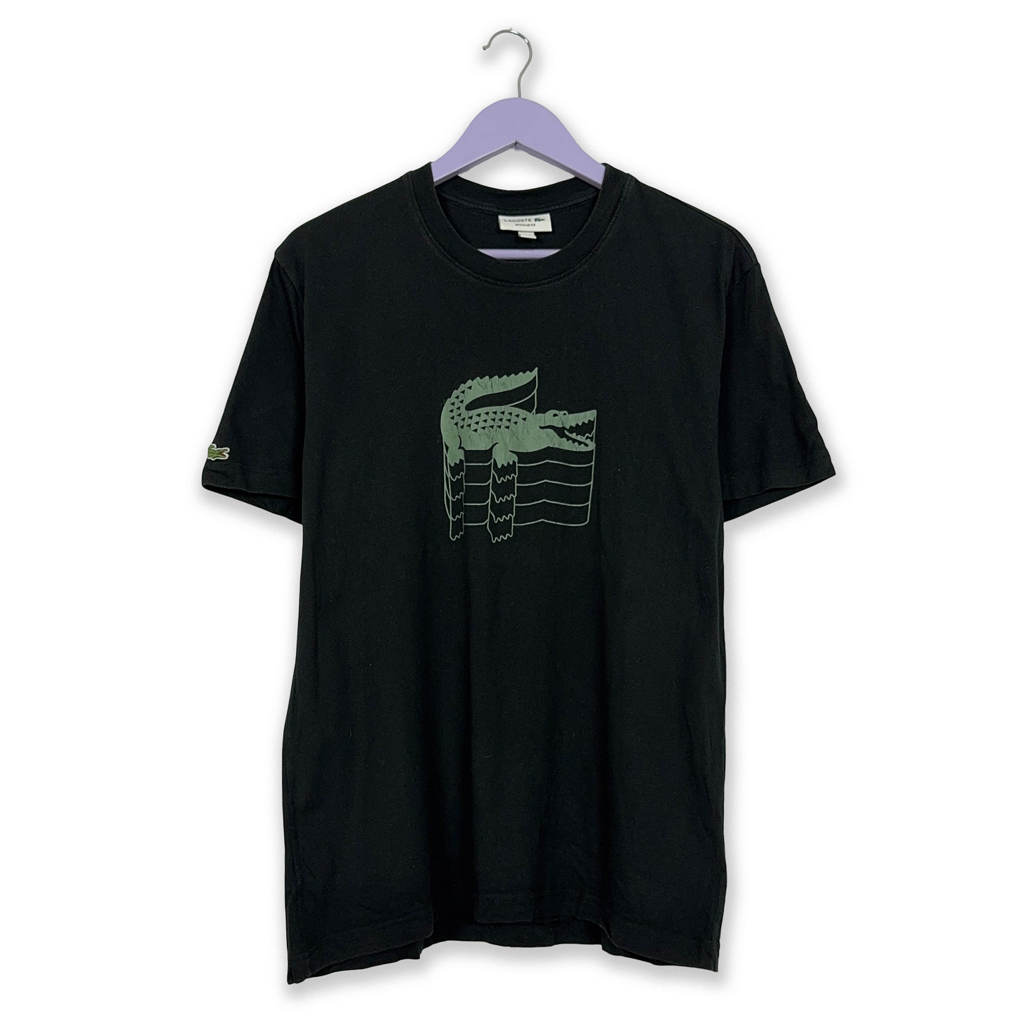 Lacoste black T-shirt with printed logo, regular fit, crew neck - Size 5 L men's