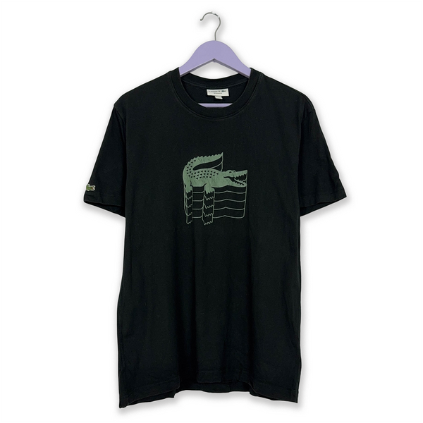 Lacoste black T-shirt with printed logo, regular fit, crew neck - Size 5 L men's