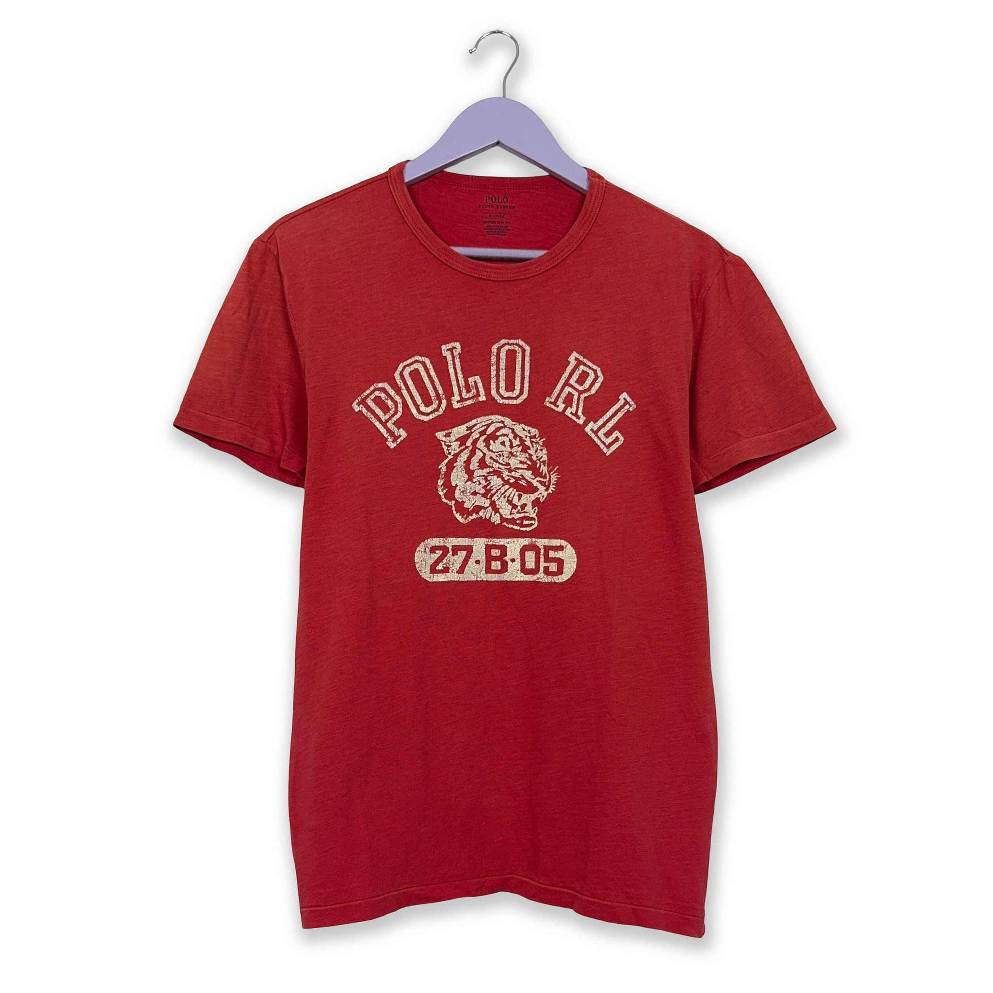 Ralph Lauren Red Crew Neck Custom Slim Fit Printed T-Shirt - Men's Size Medium