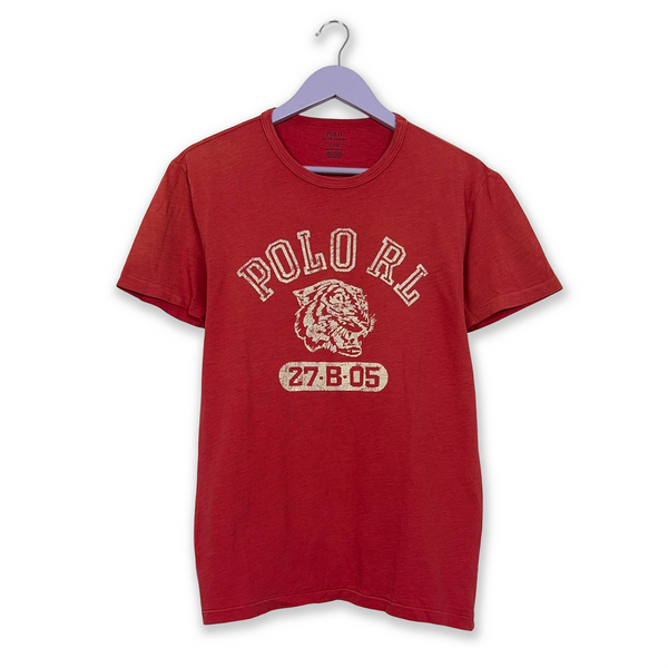 Ralph Lauren Red Crew Neck Custom Slim Fit Printed T-Shirt - Men's Size Medium