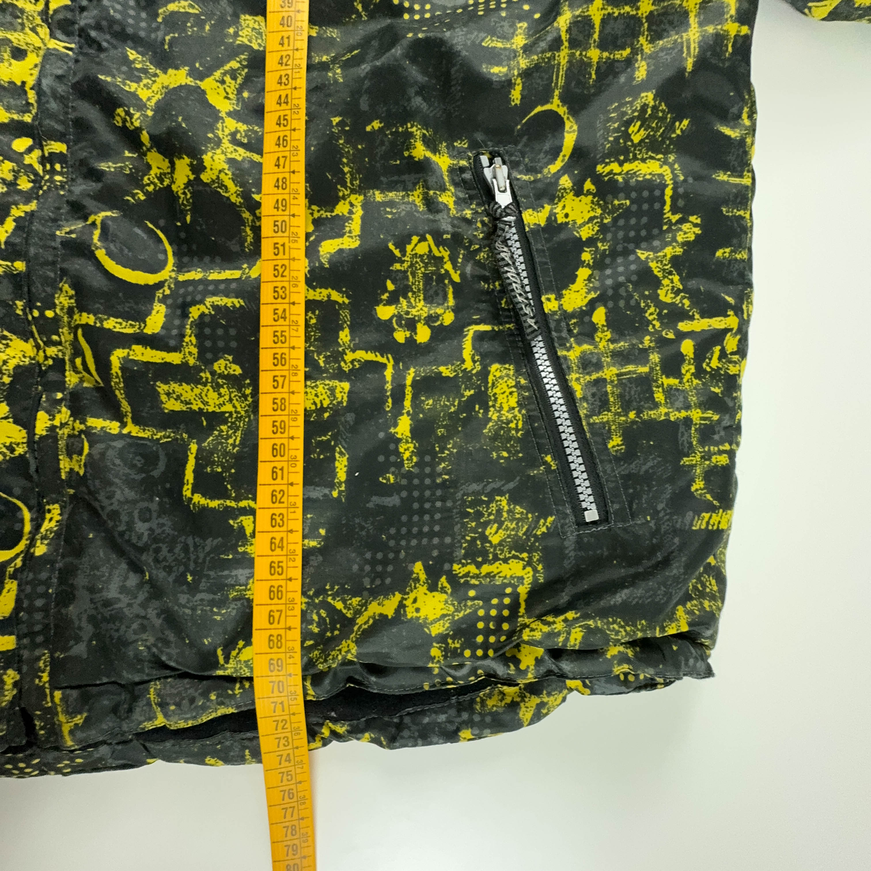 Giacca da Sci/Snowboard Vintage nera e gialla a fantasia con zip - Taglia 44 uomo