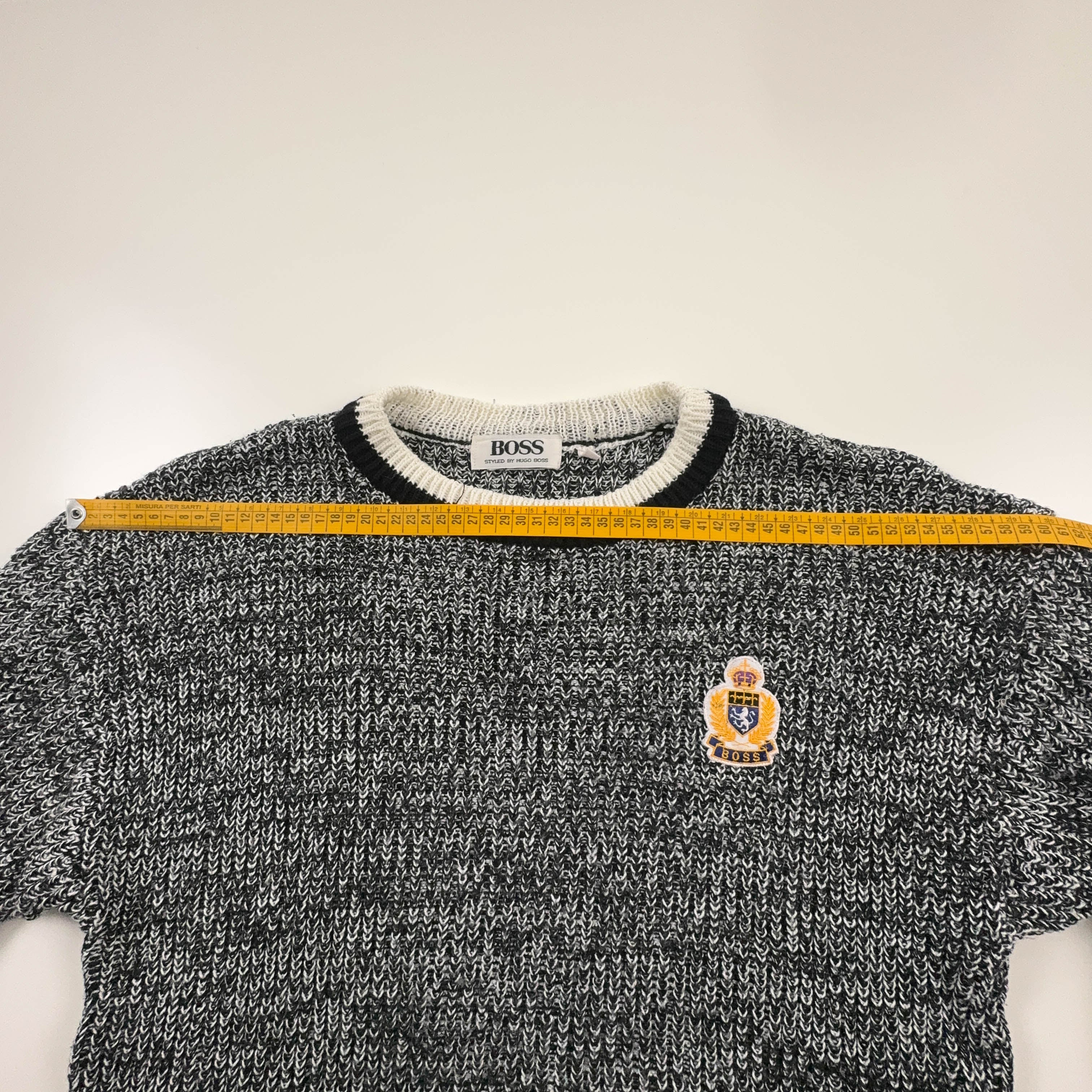 Maglione Hugo Boss Vintage bianco e nero a giracollo con ricamo - Taglia L uomo