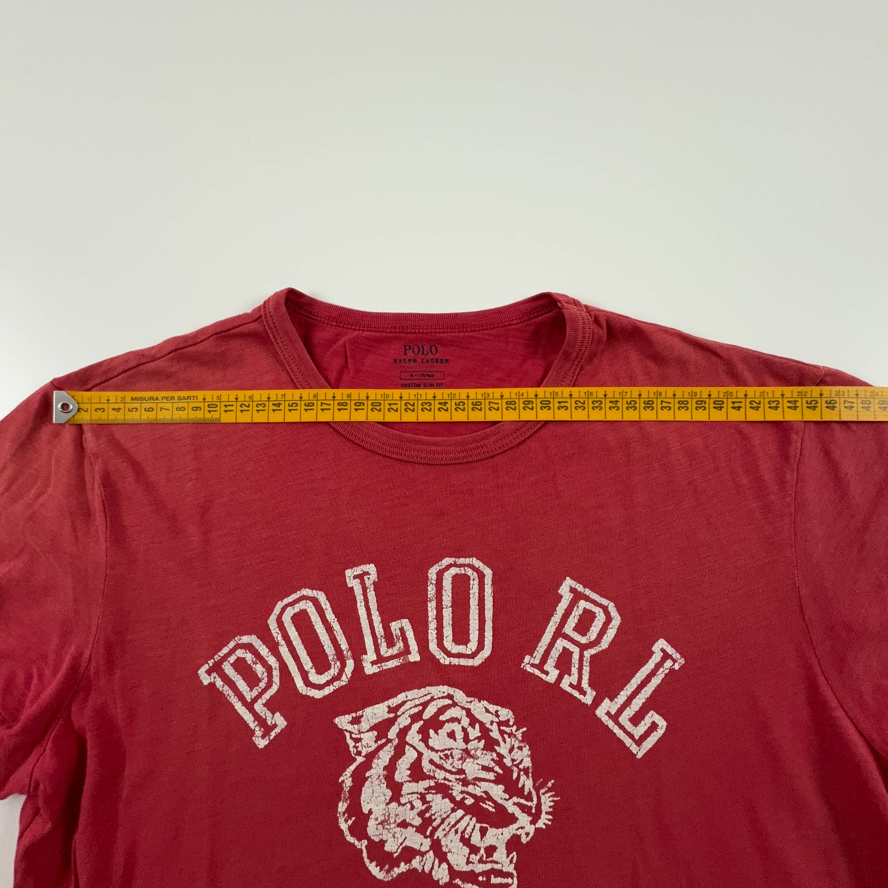 Ralph Lauren Red Crew Neck Custom Slim Fit Printed T-Shirt - Men's Size Medium