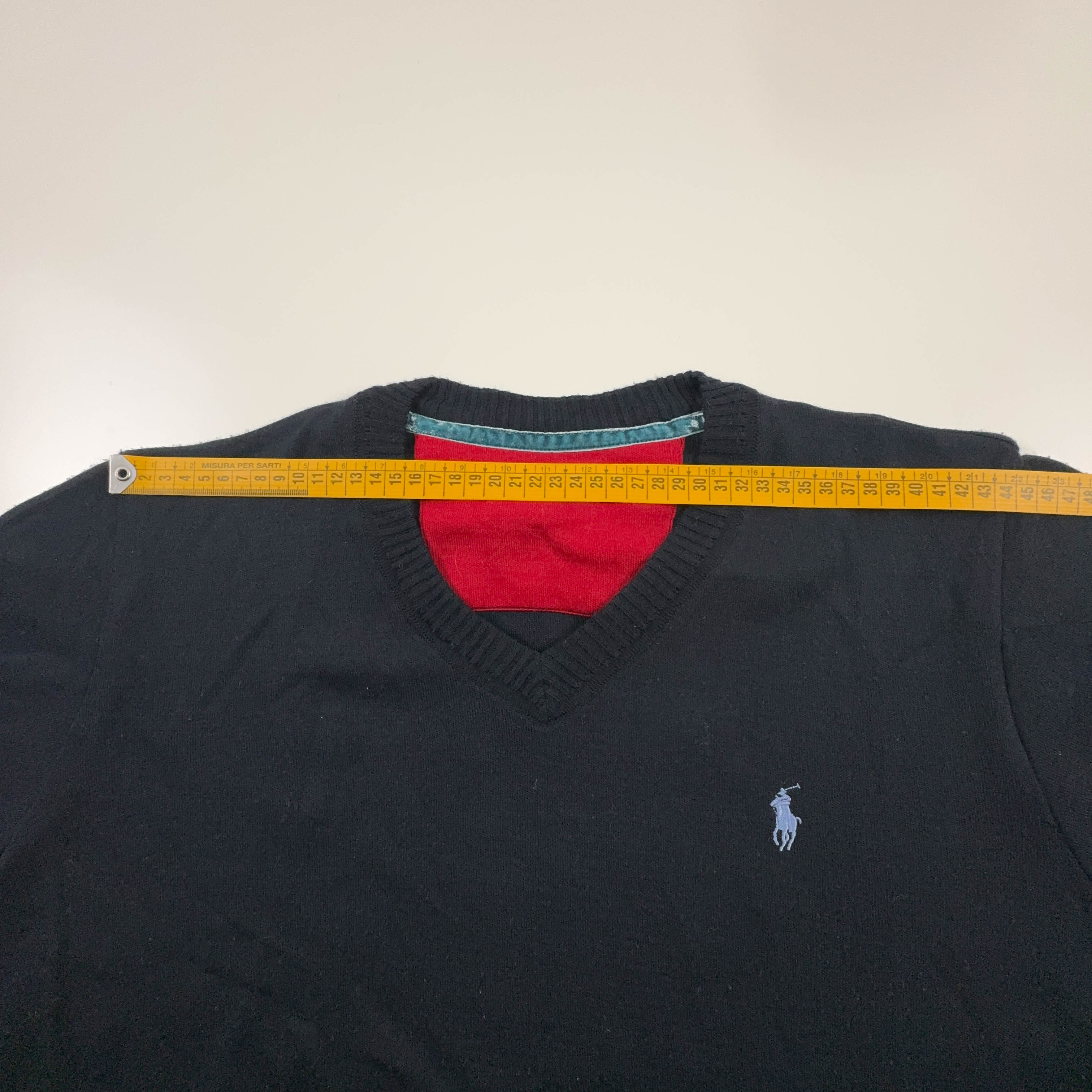 Maglione Ralph Lauren blu scuro scollo a V 100% lana - Taglia M uomo