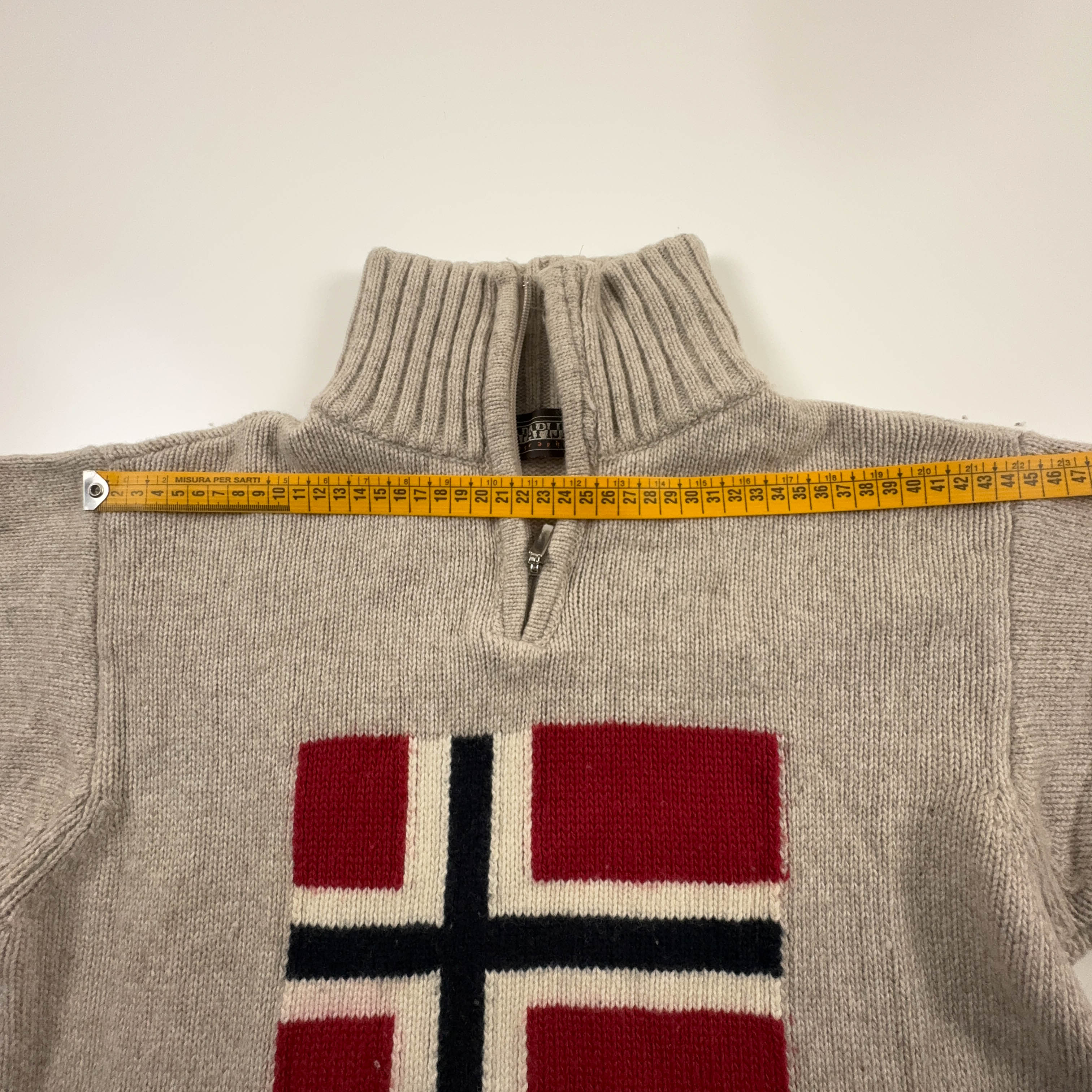 Maglione Napapijri crema quarter zip 100% lana d'agnello - Taglia M uomo