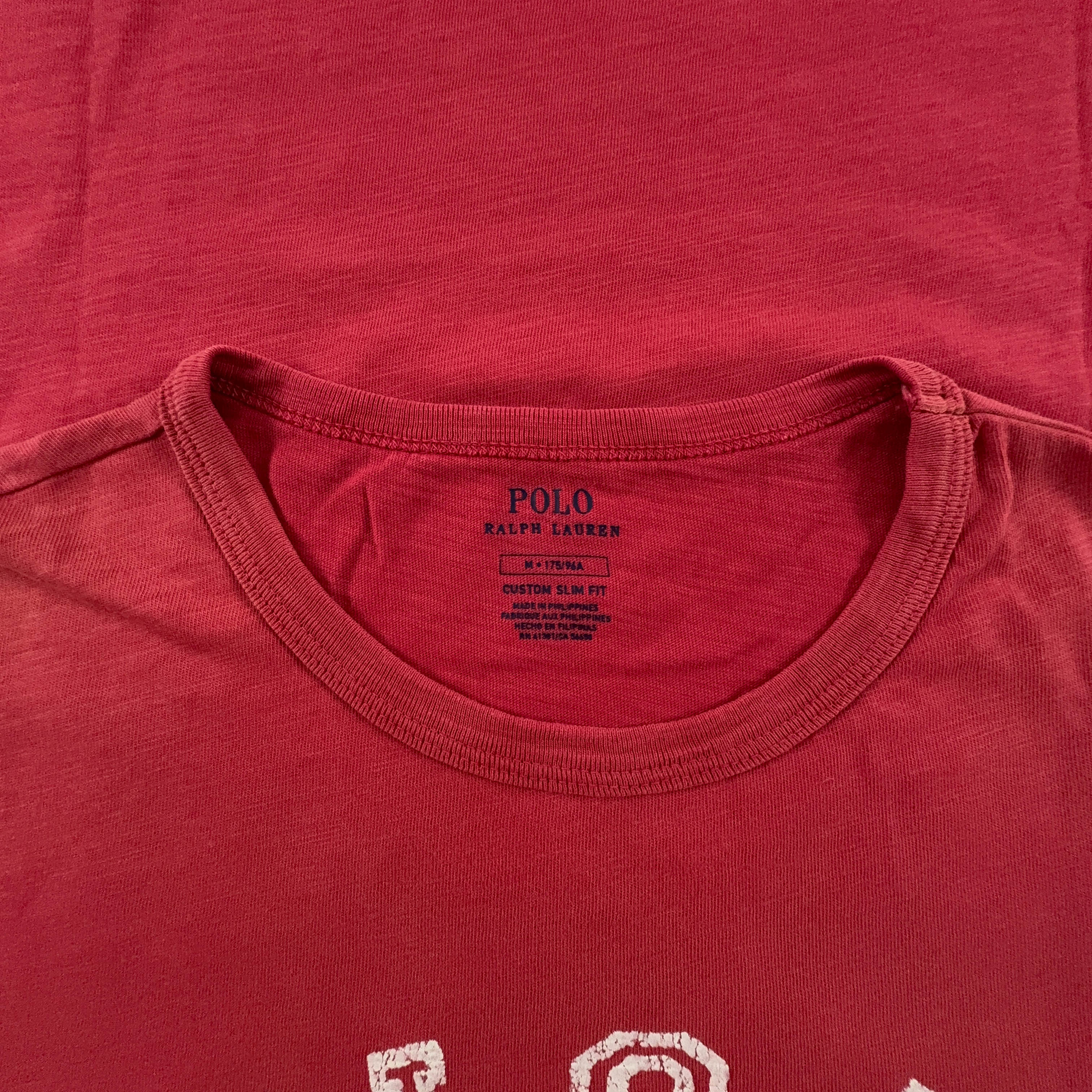 Ralph Lauren Red Crew Neck Custom Slim Fit Printed T-Shirt - Men's Size Medium