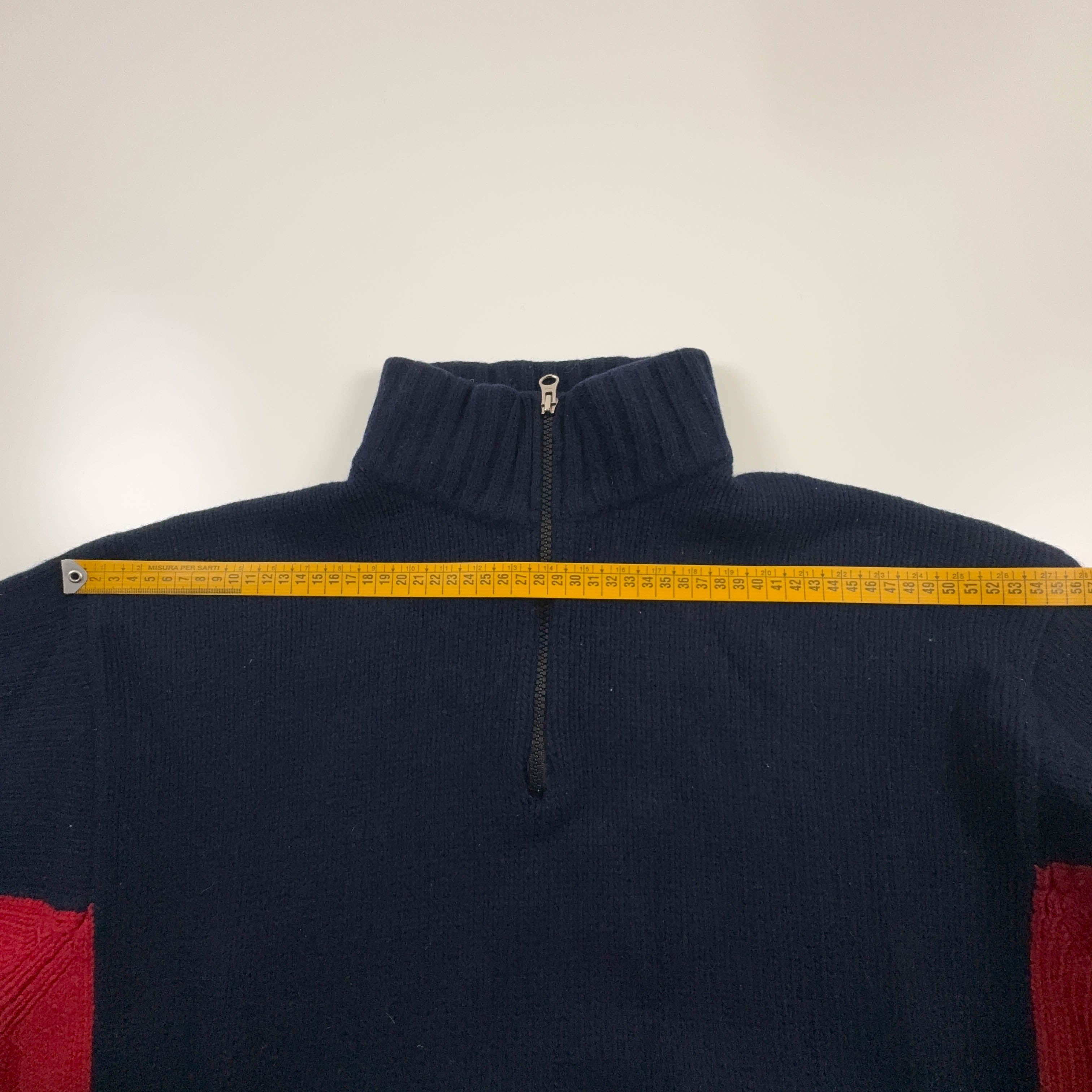Maglione Napapijri blu rosso e bianco quarter zip 100% lana - Taglia XL uomo