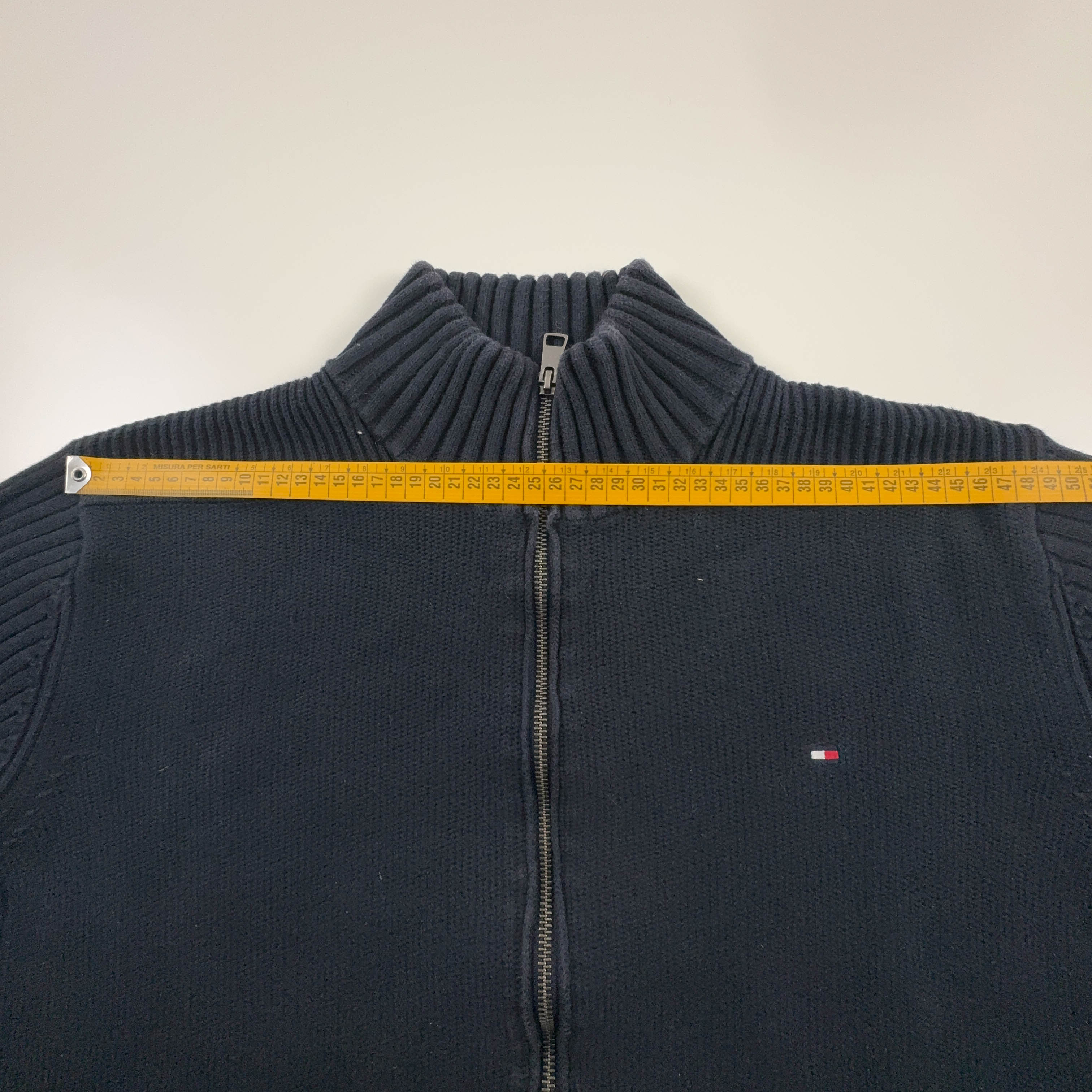 Maglione Tommy Hilfiger blu scuro con zip 100% cotone - Taglia L/XL uomo